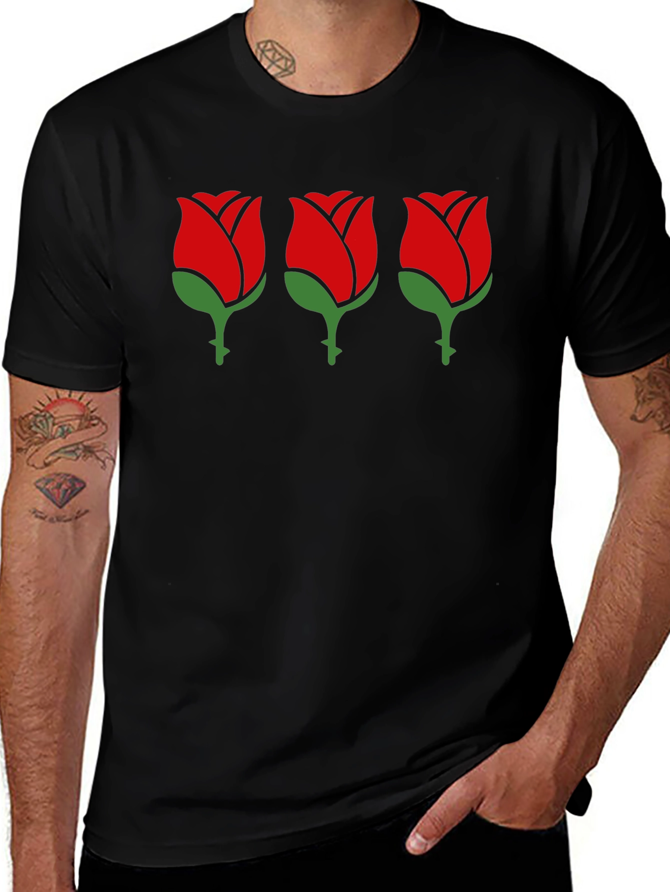 Variant 4 of Black T-Shirt with Rose Design