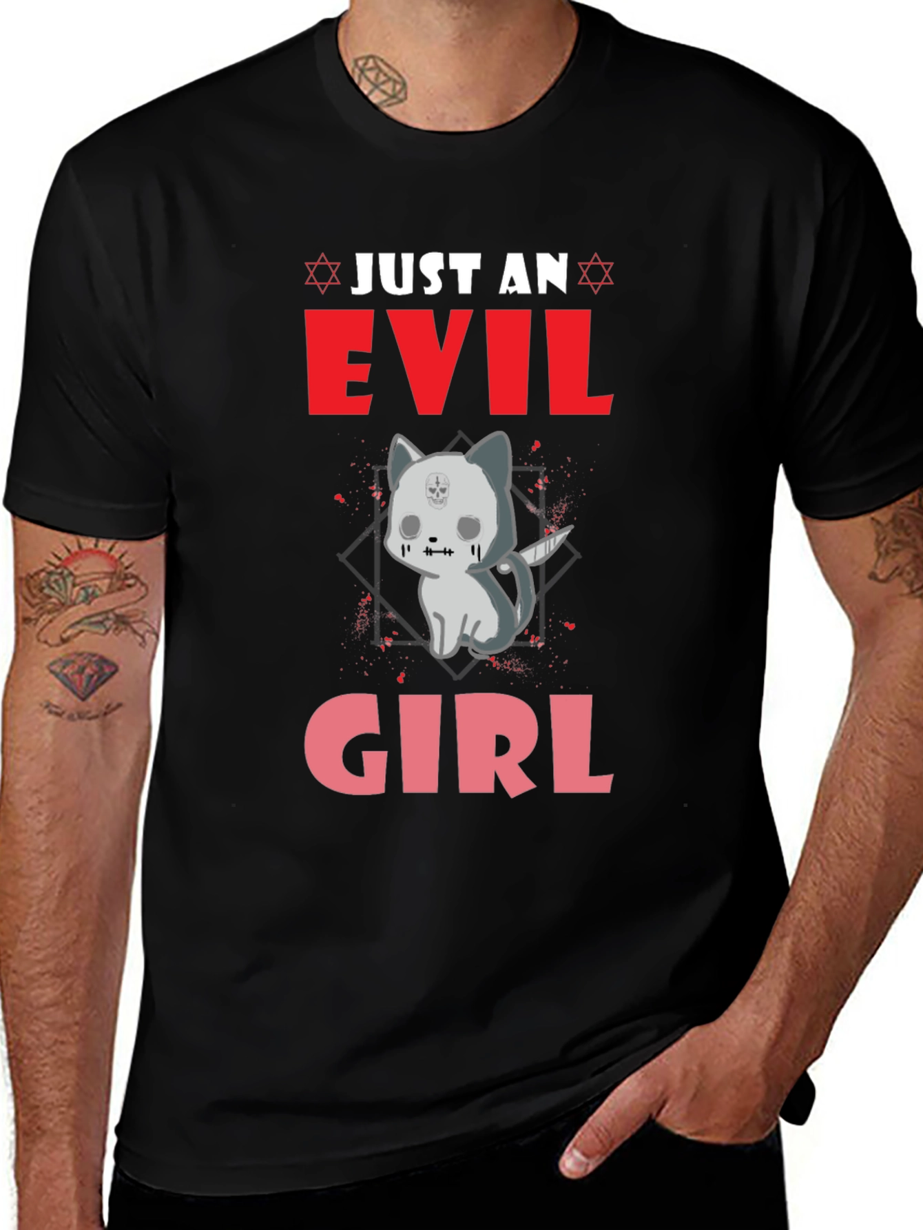 Black Evil Girl Kitten Graphic T-Shirt main image