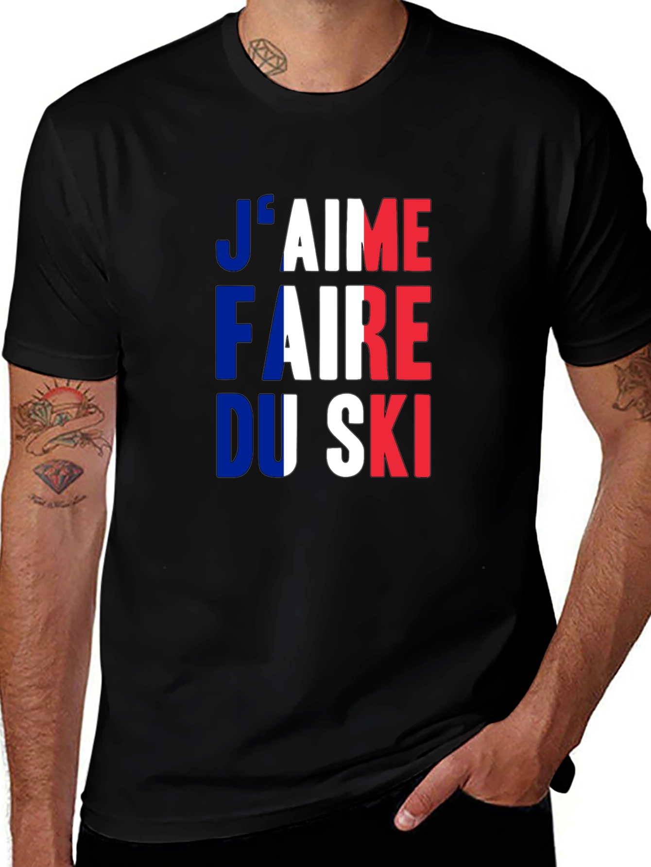 Variant 11 of French Flag Skiing T-Shirt - J'aime Faire du Ski