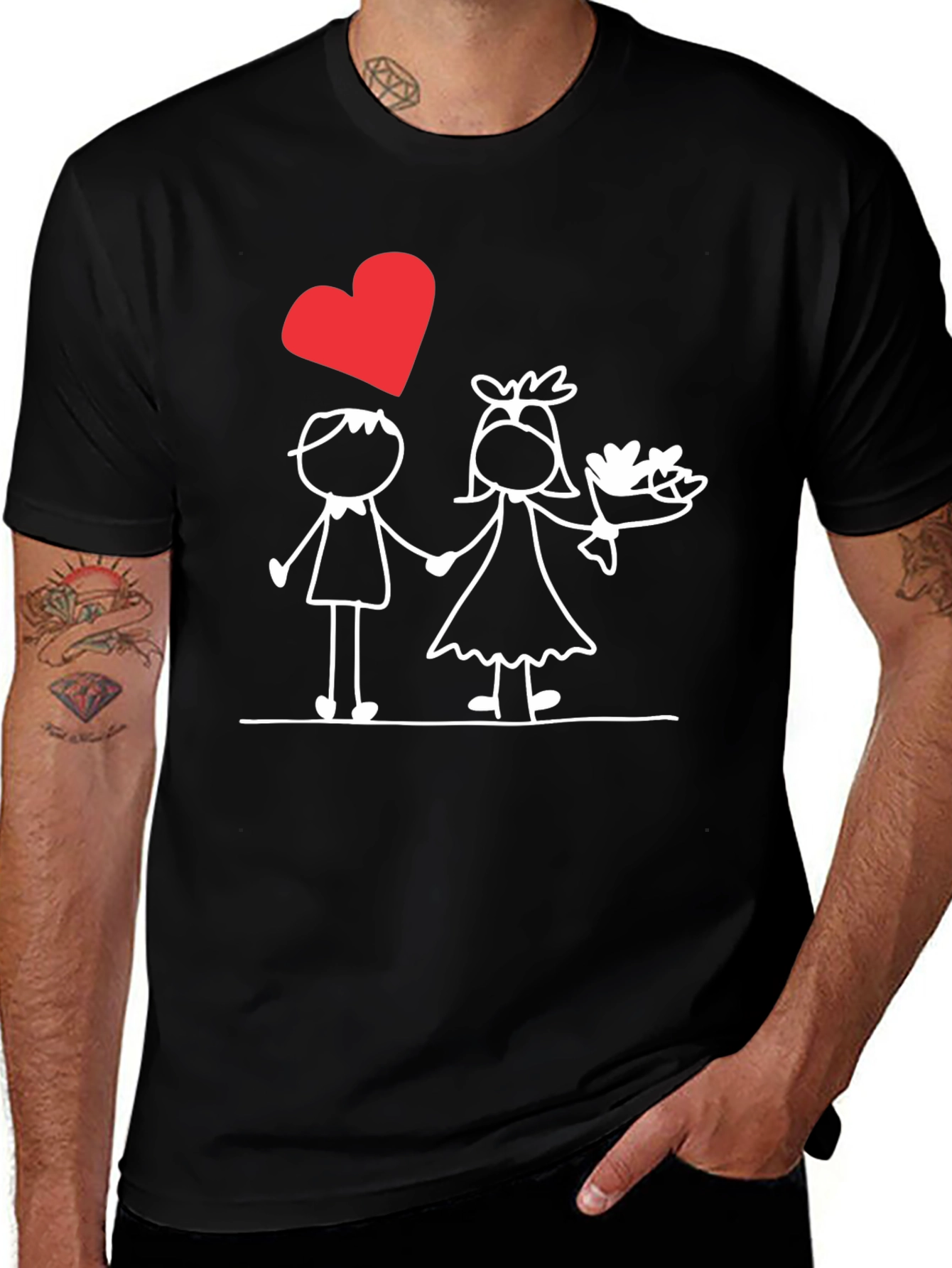 Variant 15 of Love Story Tee - Stick Figure Couple Black T-Shirt