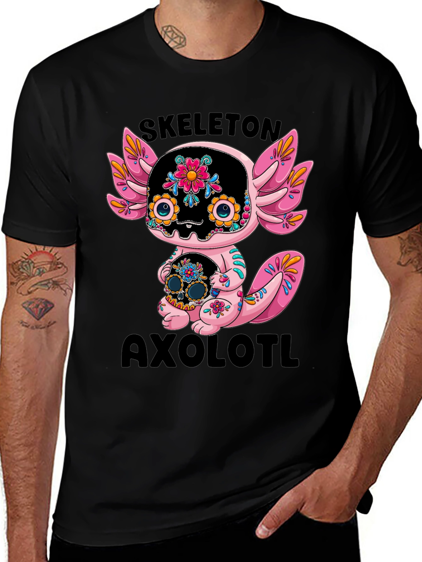 Variant 29 of Skeleton Axolotl T-Shirt - Day of the Dead Style