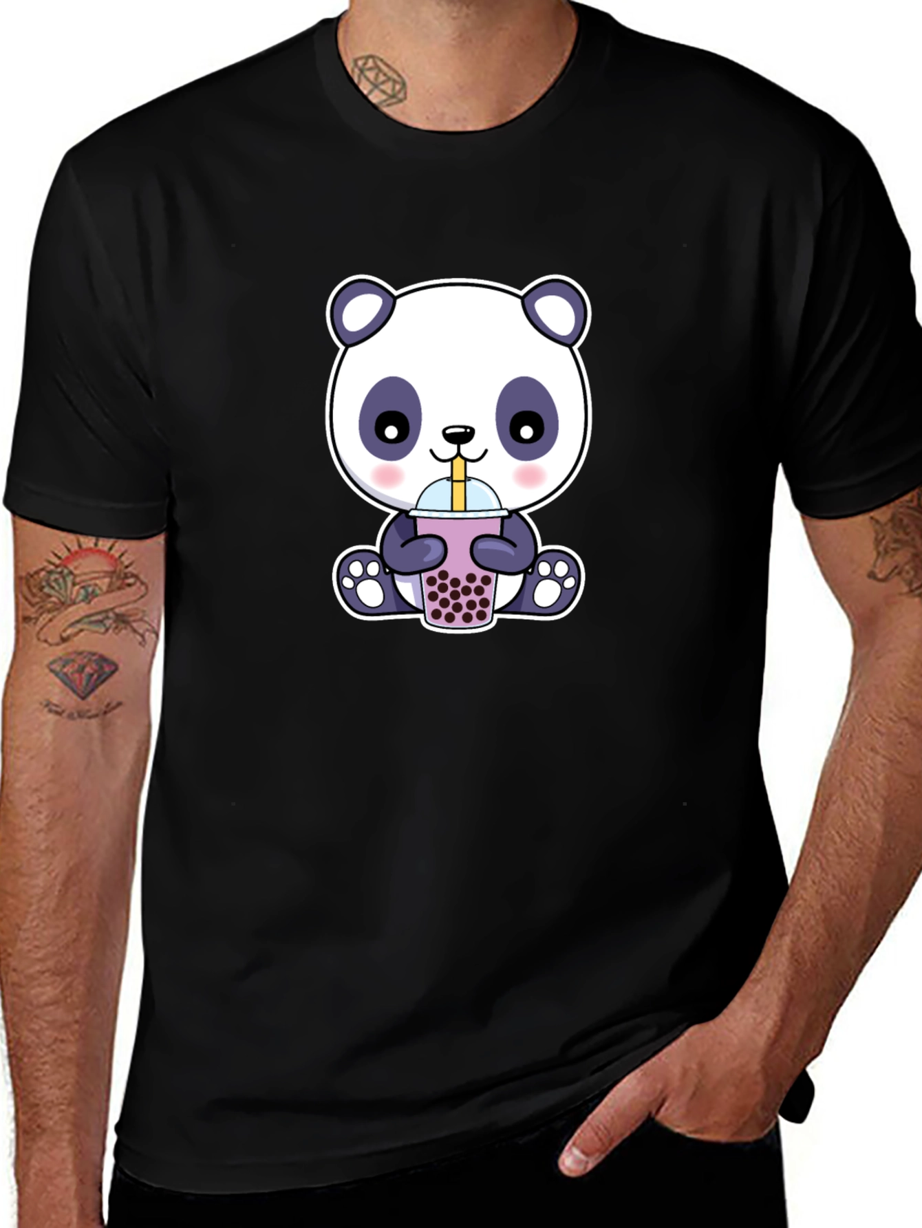 Variant 21 of Cute Panda Boba T-Shirt - Black