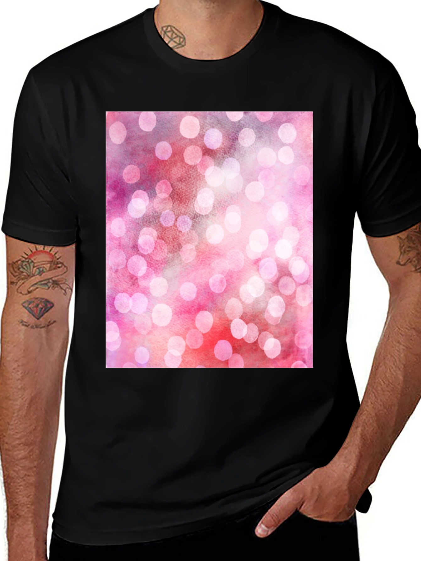 Variant 30 of Abstract Pink Bokeh Graphic Black T-Shirt