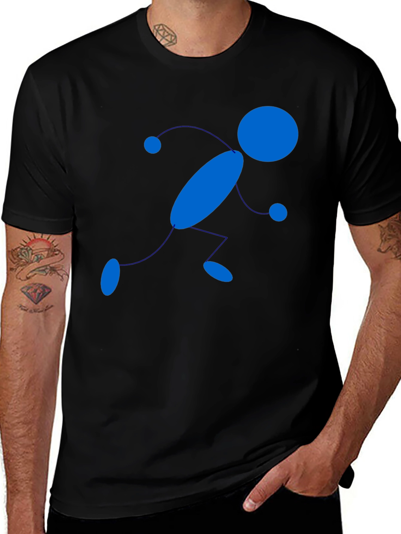 Variant 8 of Stick Figure Runner Graphic Tee - Black Cotton T-Shirt