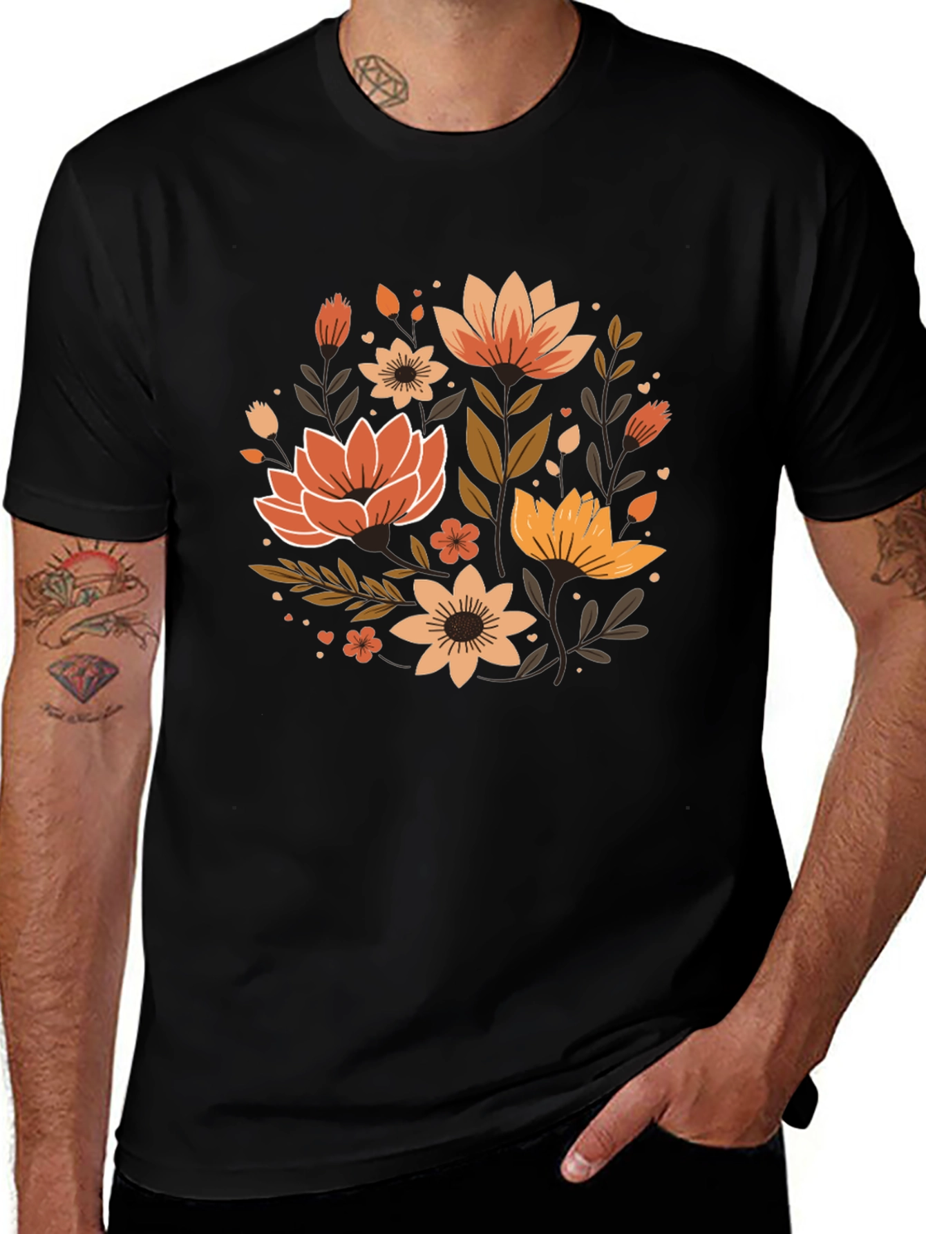 Variant 12 of Floral Graphic Print Black T-Shirt