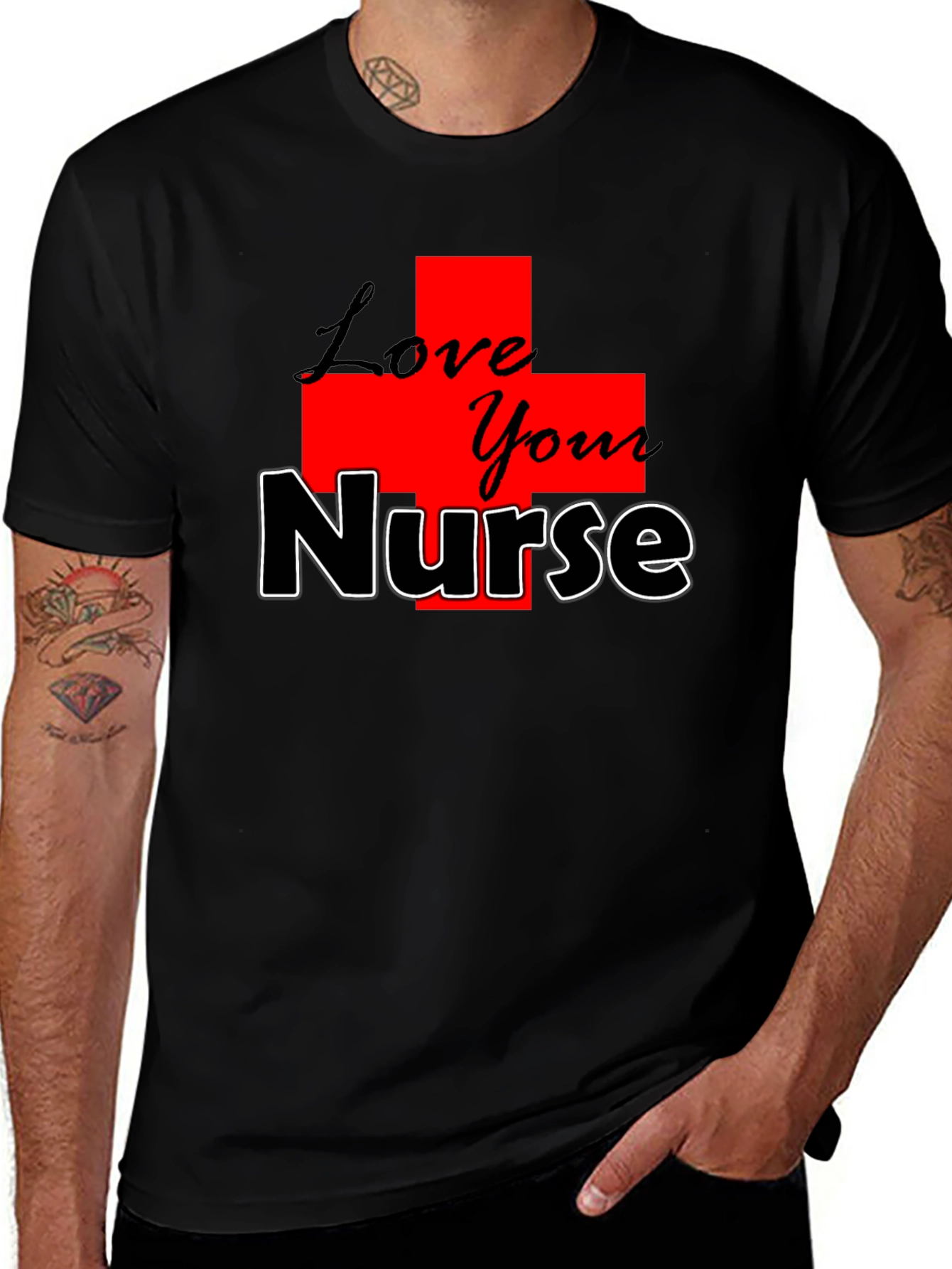 Variant 19 of Love Your Nurse Graphic T-Shirt - Black Crew Neck Tee