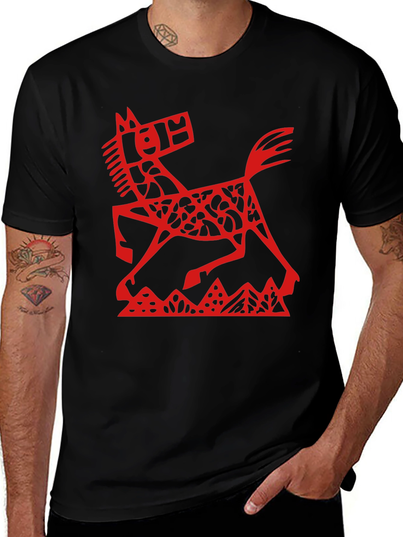 Red Horse Graphic Black T-Shirt