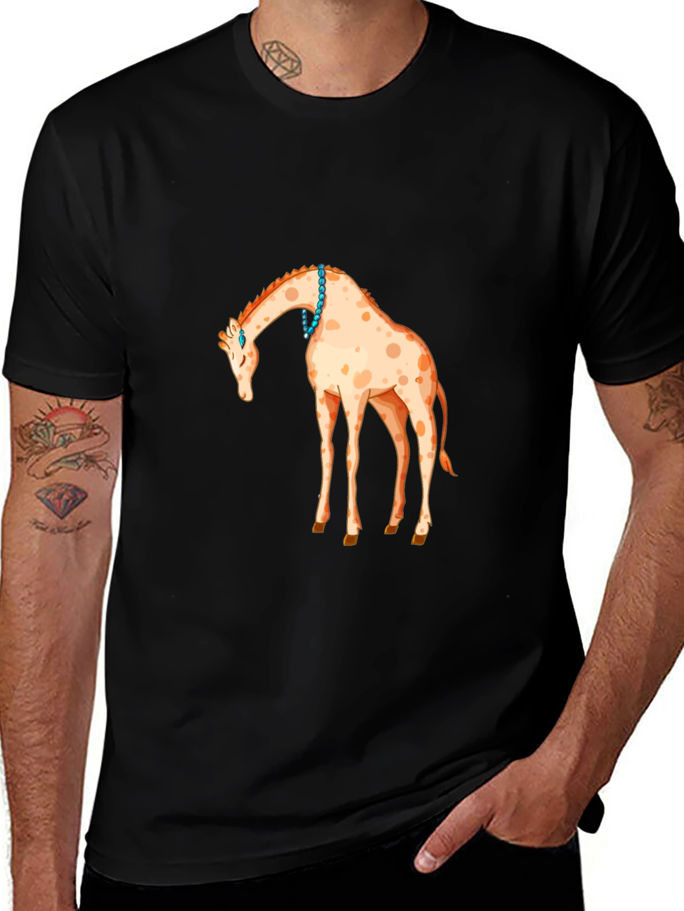 Variant 21 of Giraffe Graphic Tee - Quirky Men's Black T-Shirt