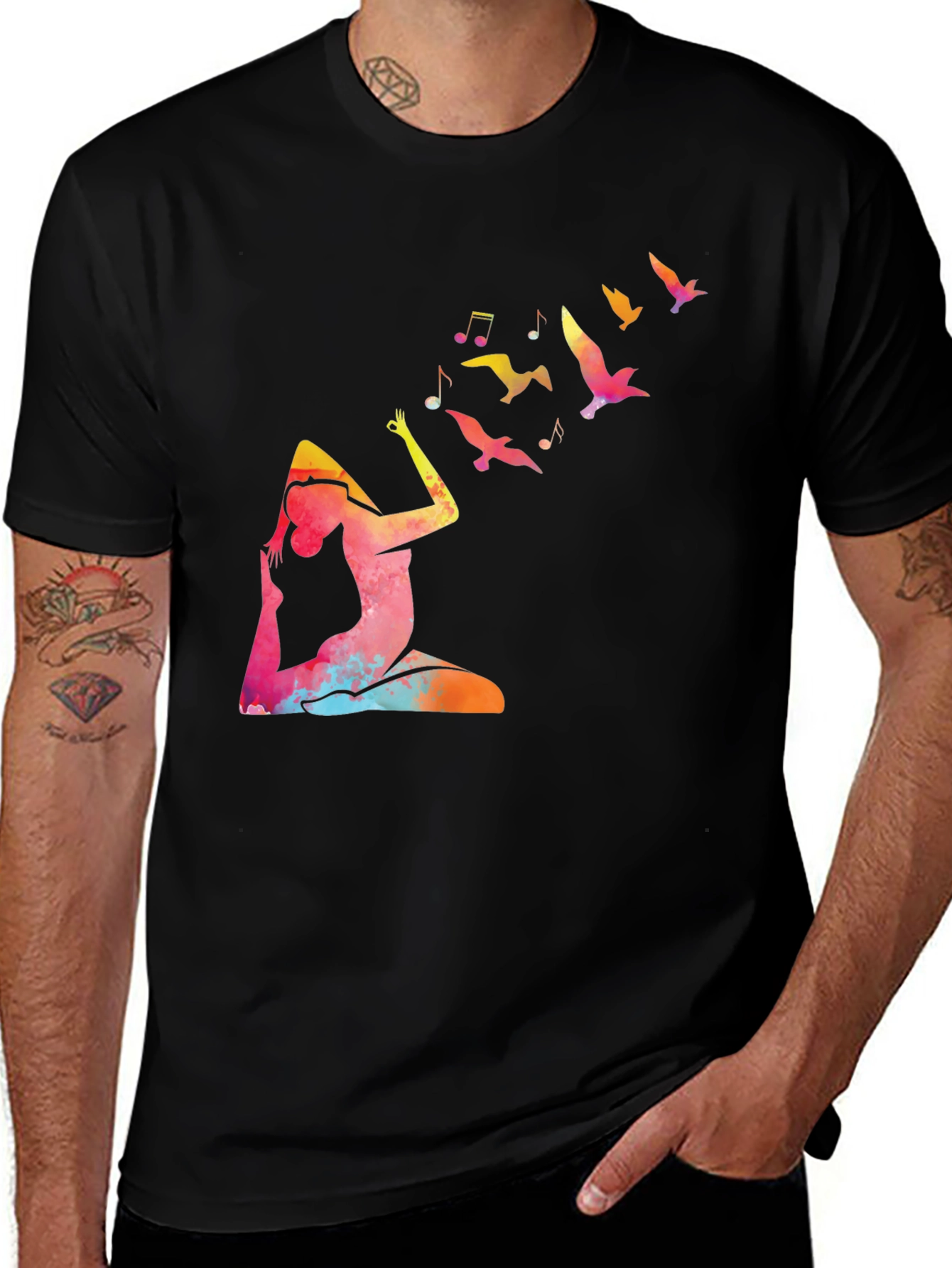 Variant 6 of Yoga & Birds Graphic Black Tee