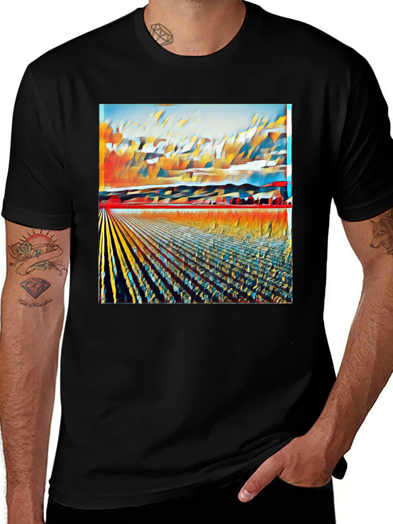 Variant 29 of Abstract Landscape Print Black T-Shirt