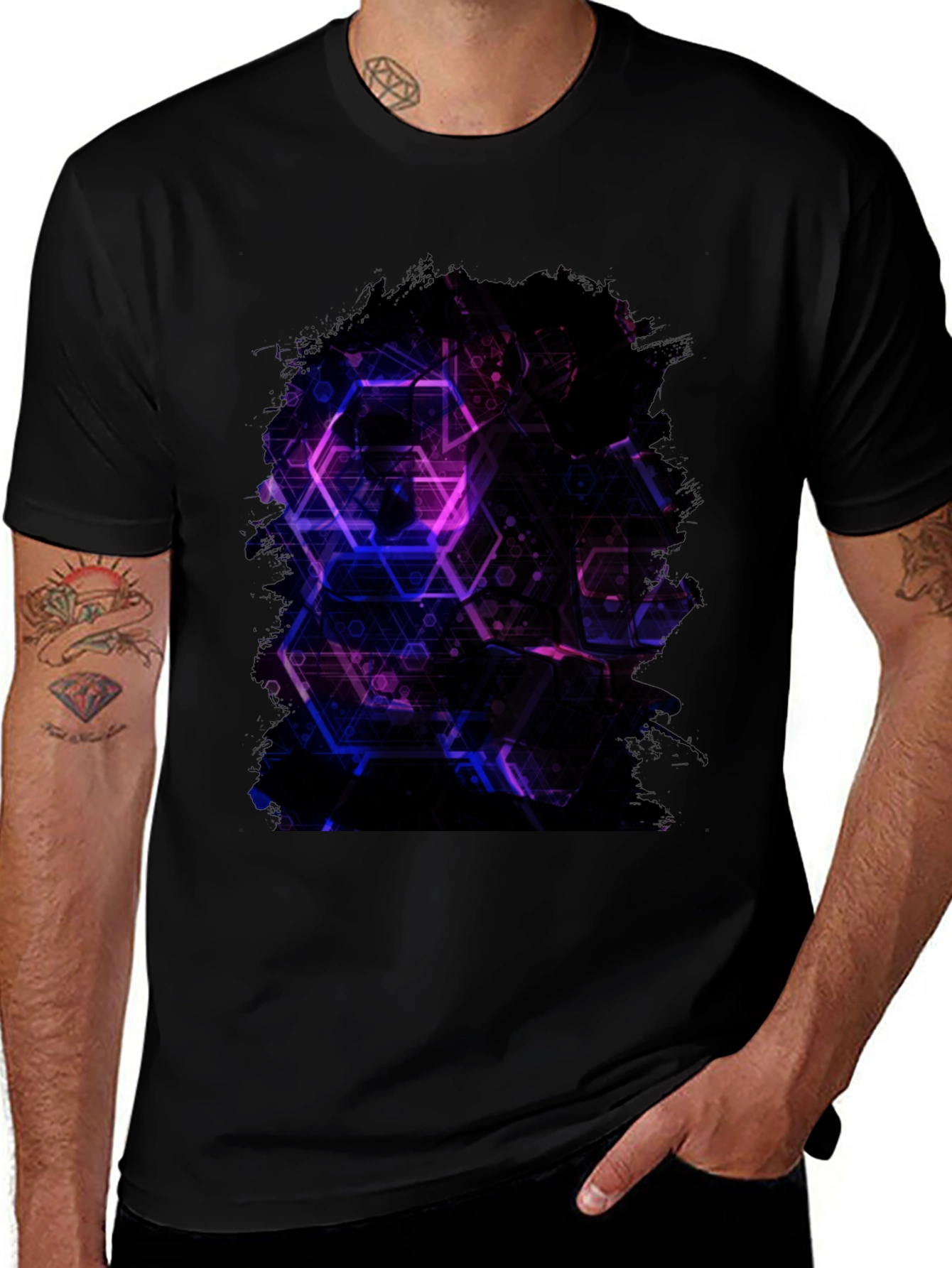 Geometric Print Black T-Shirt