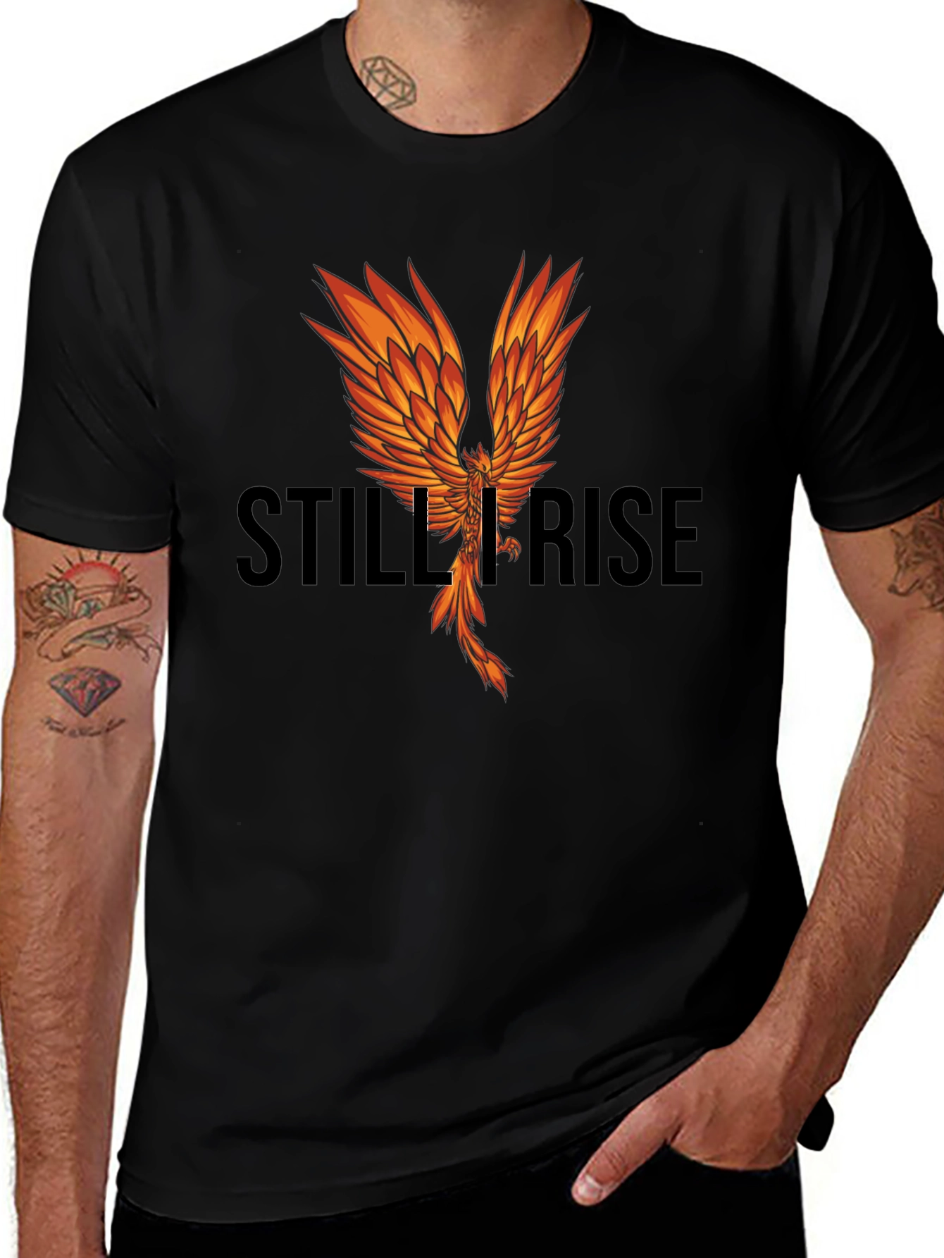 Variant 4 of Phoenix Rising T-Shirt - Still I Rise - Black Cotton Tee