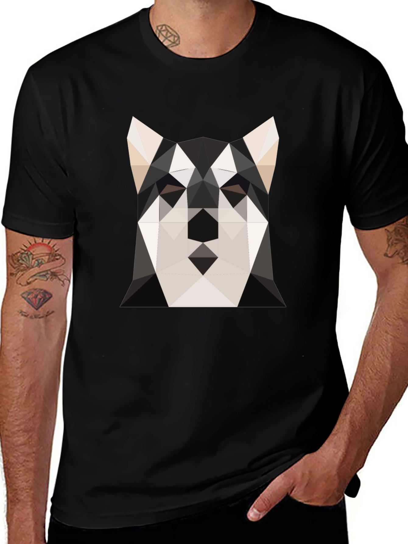 Variant 25 of Geometric Husky Print Black T-Shirt