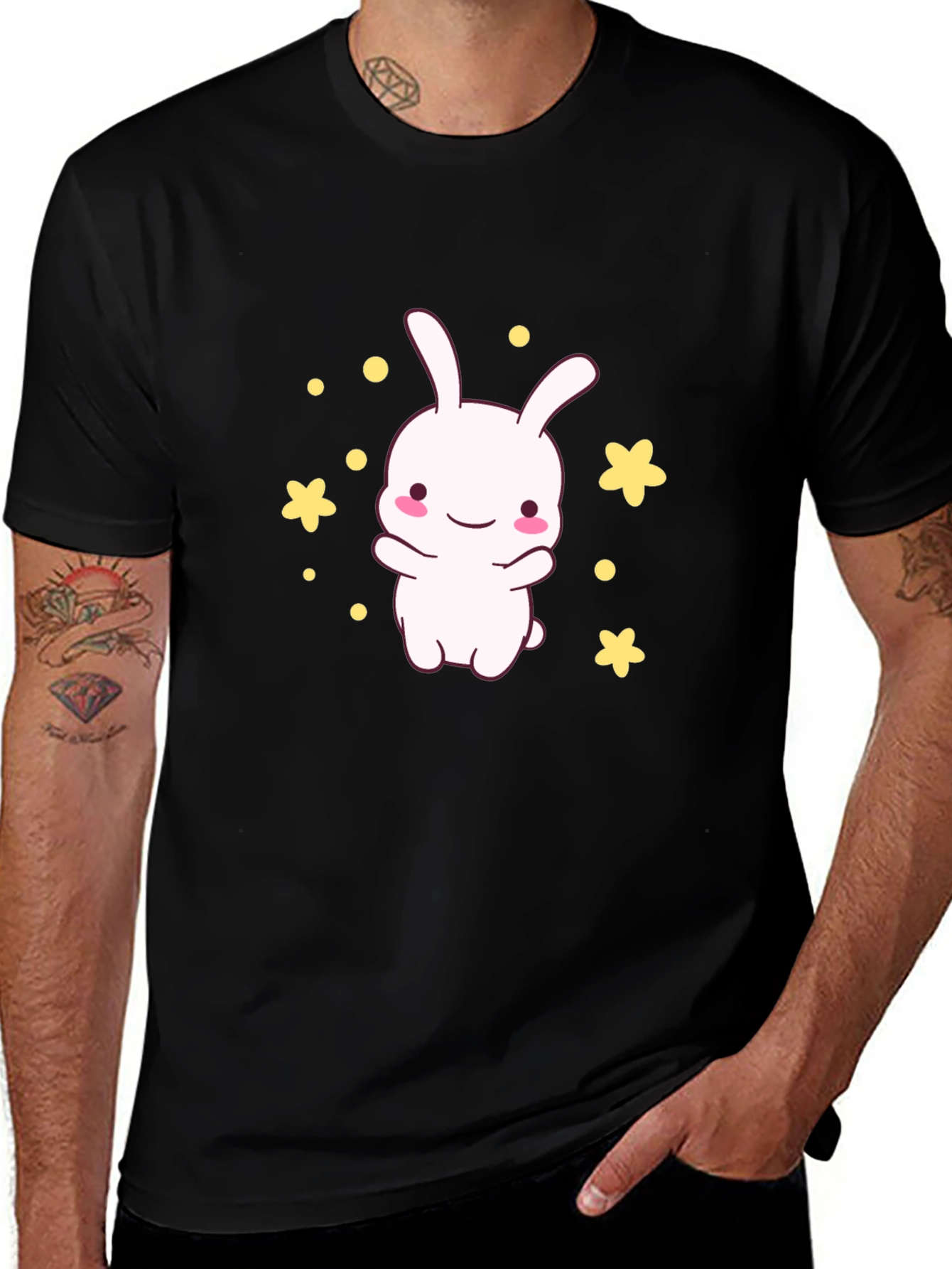 Cute Bunny Graphic Tee - Unisex Black T-Shirt