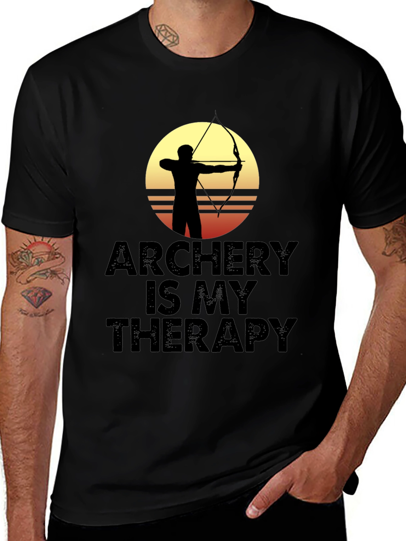 Black Archery Is My Therapy T-Shirt - Archer Silhouette Graphic Tee main image