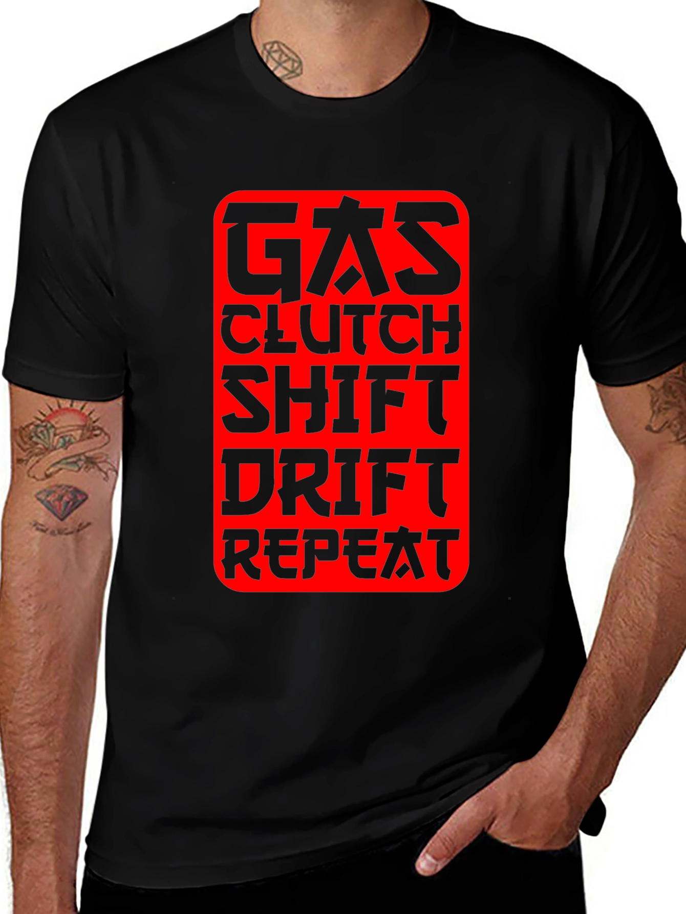Gas Clutch Shift Drift Repeat Graphic Tee - Black