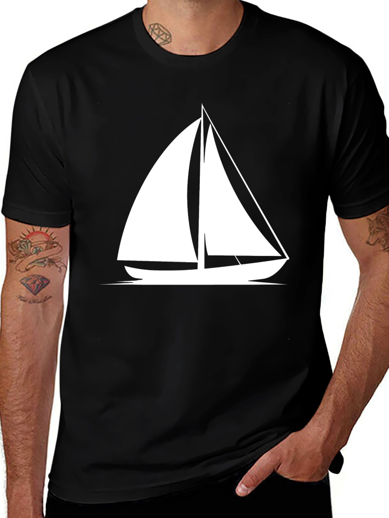 Variant 29 of Sailboat Graphic Tee - Black Cotton T-Shirt