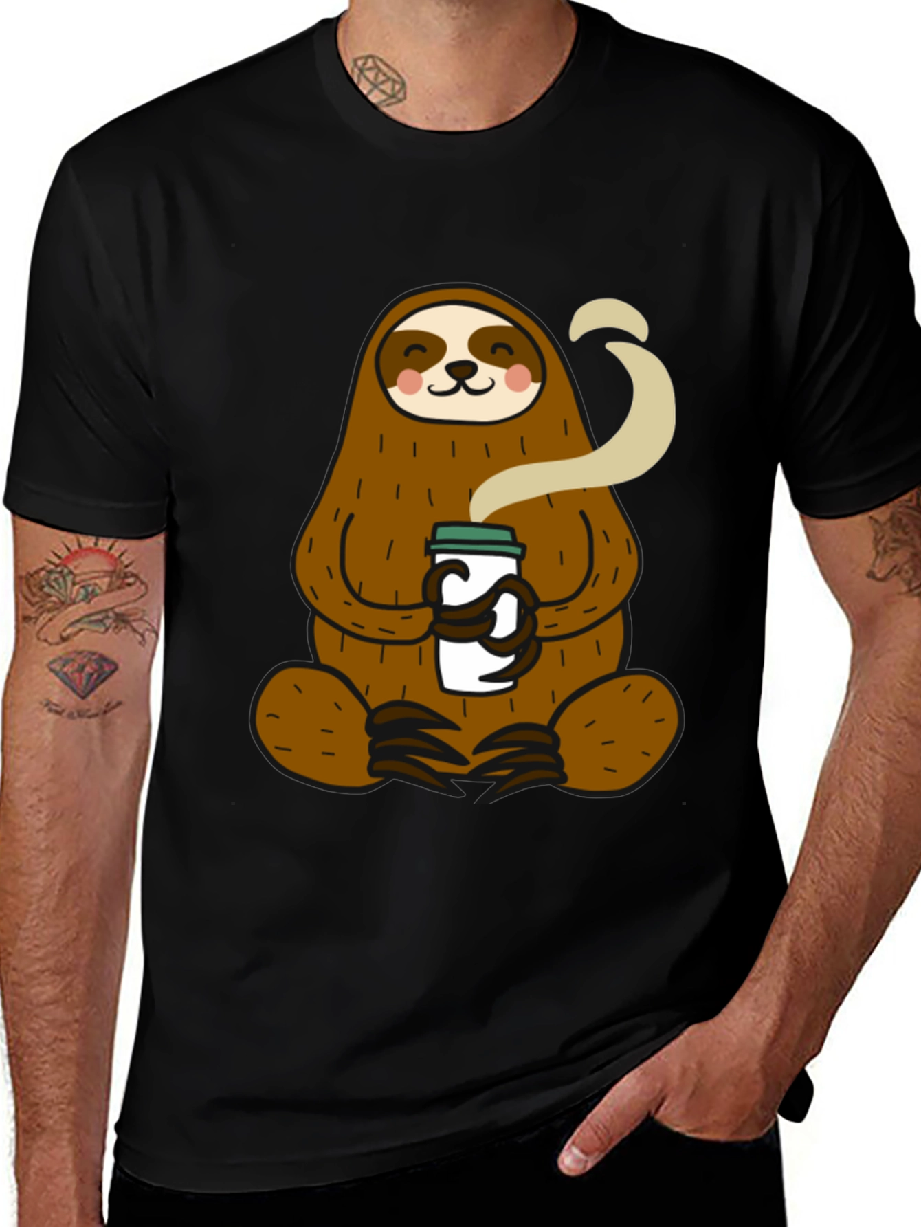 Variant 11 of Sloth Coffee Lover Graphic Tee - Relaxed Fit Black T-Shirt