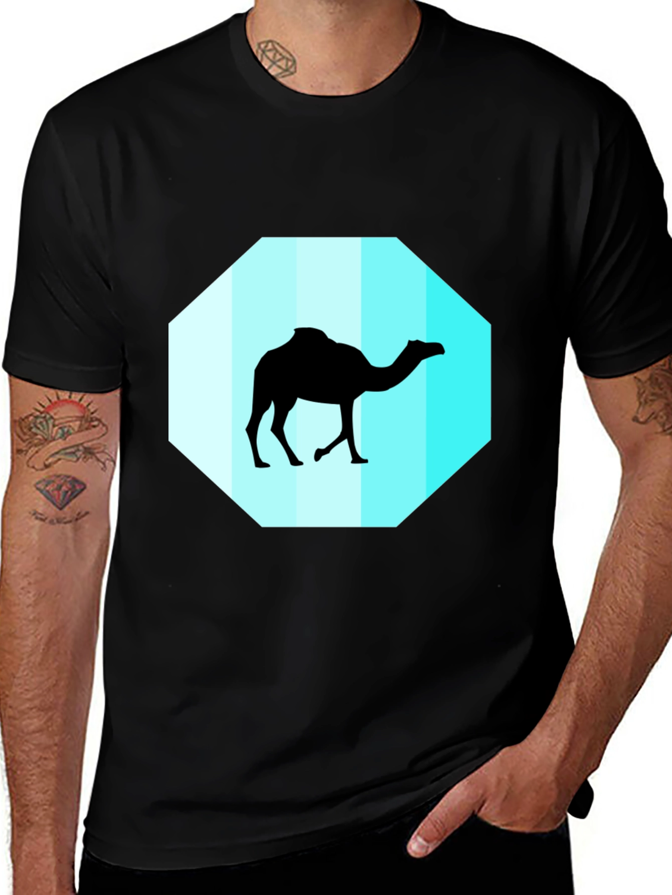 Variant 5 of Men's Black T-Shirt with Camel Graphic