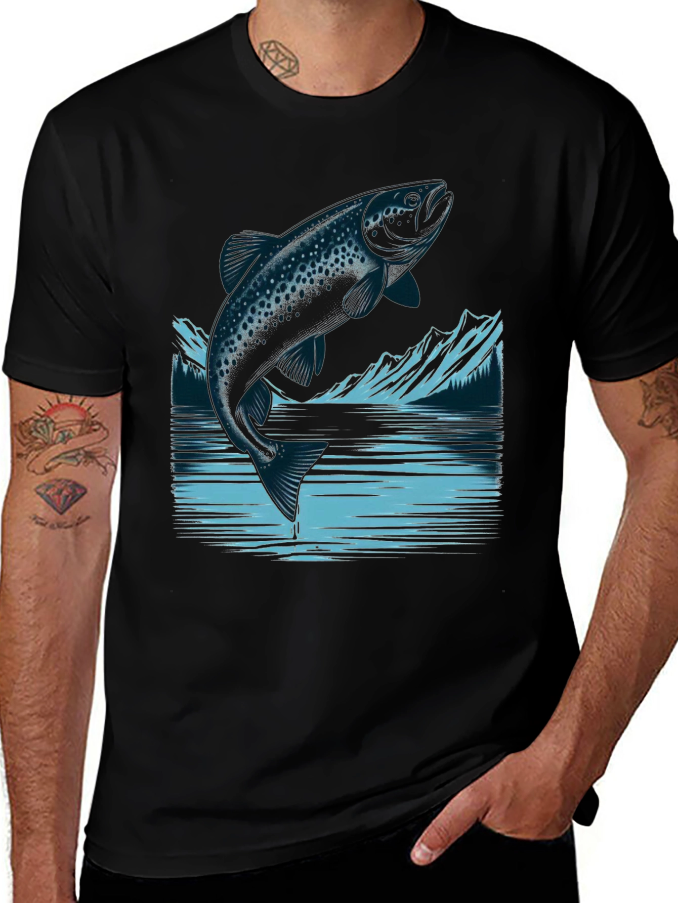 Variant 7 of Trout Graphic Tee - Black Cotton T-Shirt