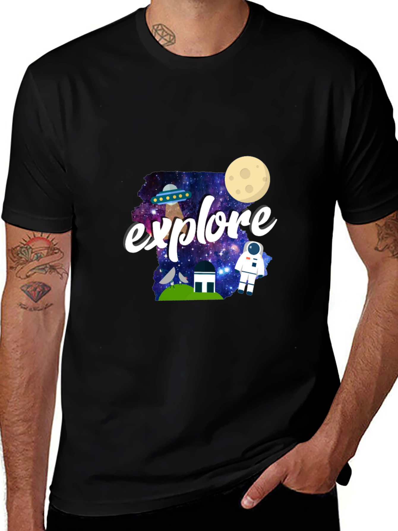 Variant 4 of Explore Space Graphic Print Black T-Shirt
