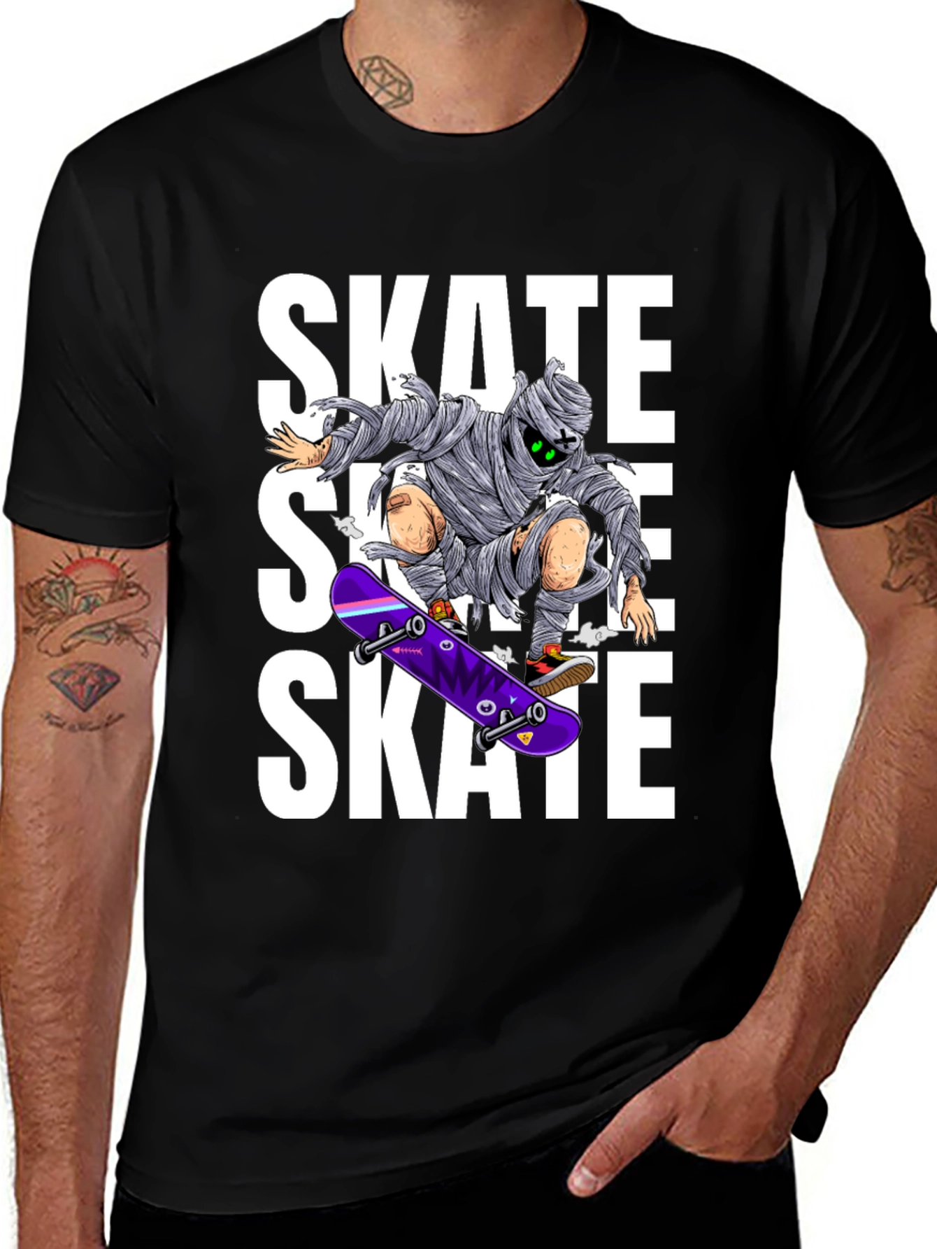 Variant 22 of Skate Mummy Graphic Tee - Black Cotton Skateboard T-Shirt
