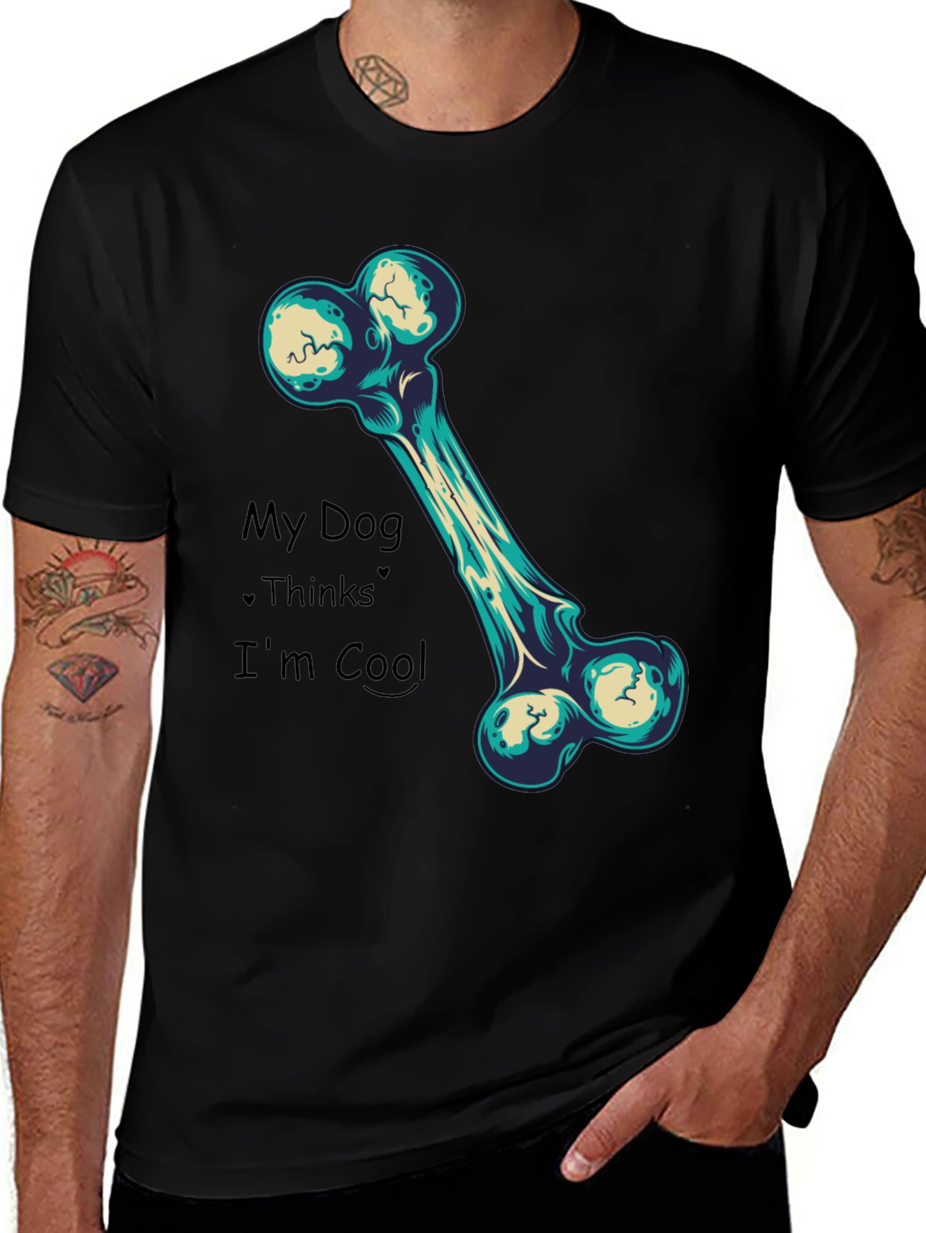 Variant 24 of Cool Dog Bone Graphic Tee - Black Cotton Blend Shirt