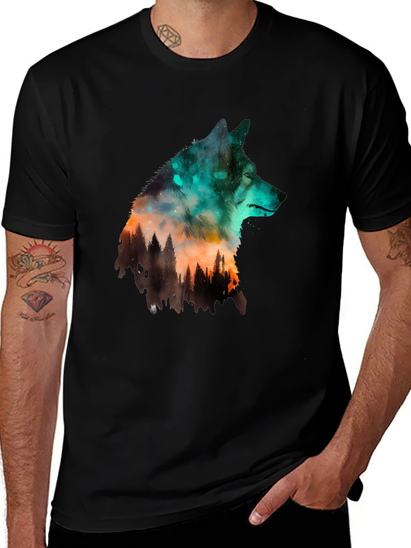 Variant 25 of Wolf Silhouette Graphic Tee - Nature Inspired Design