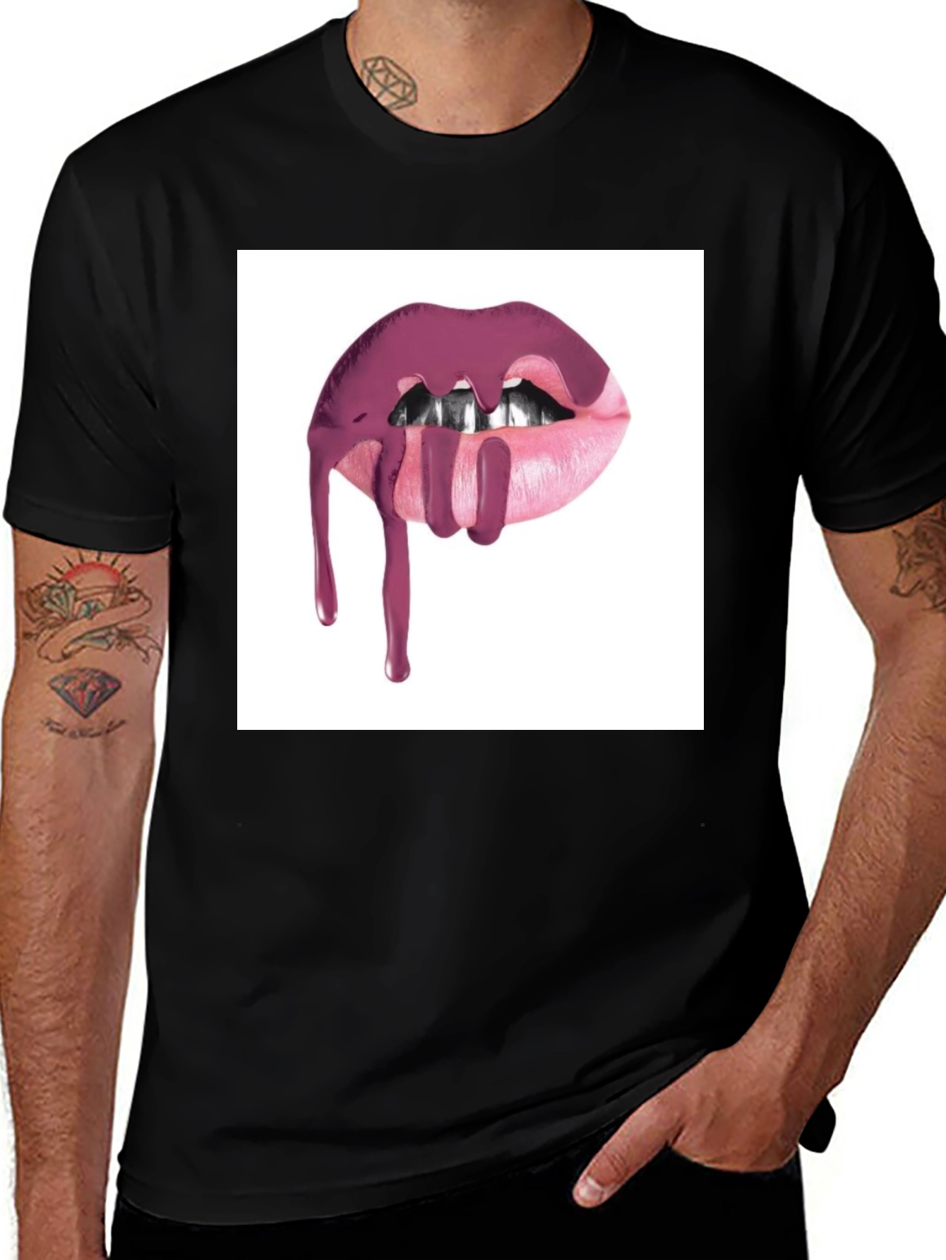 Lips Dripping Black T-Shirt - Modern Graphic Tee