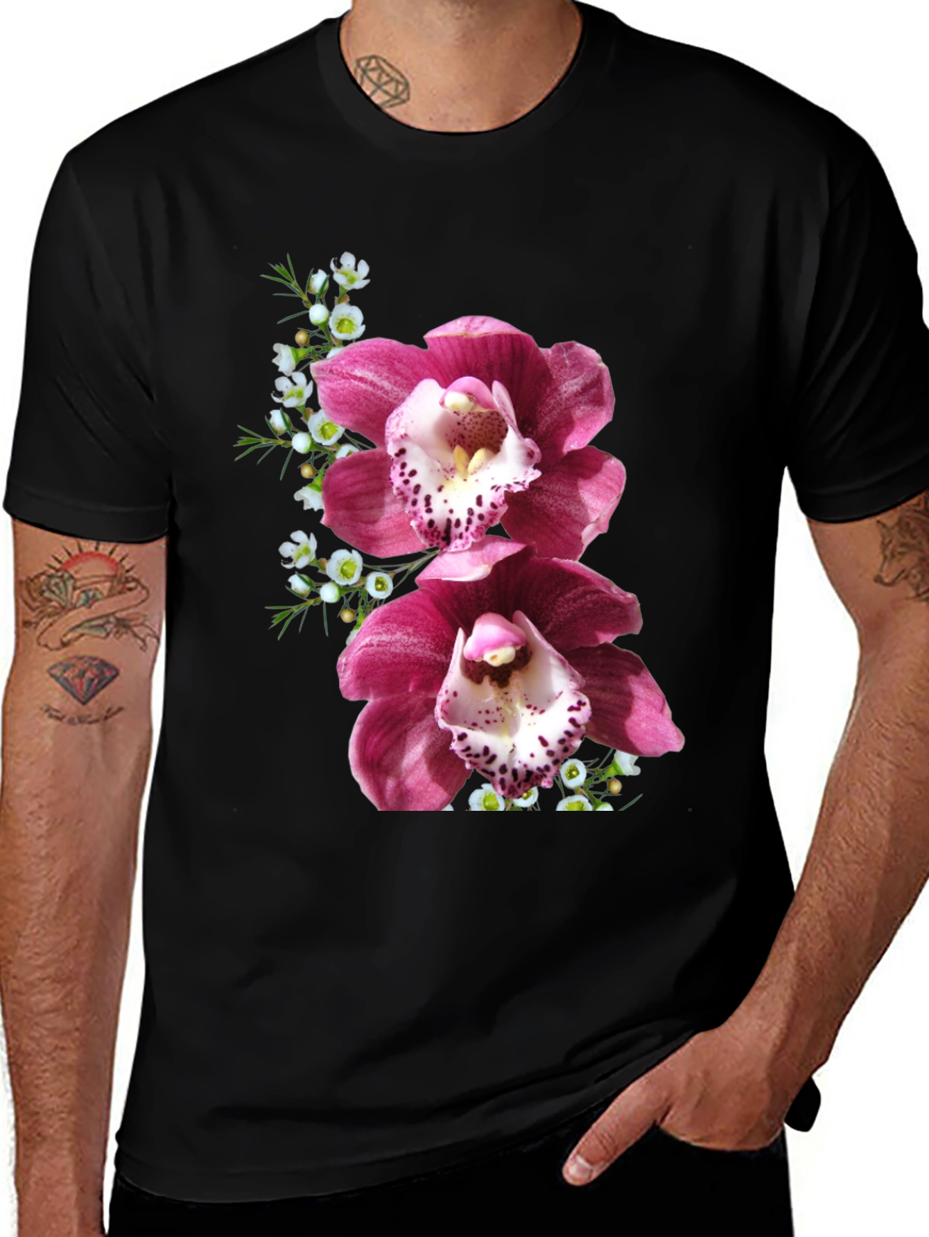 Variant 4 of Floral Print T-Shirt - Orchid Design