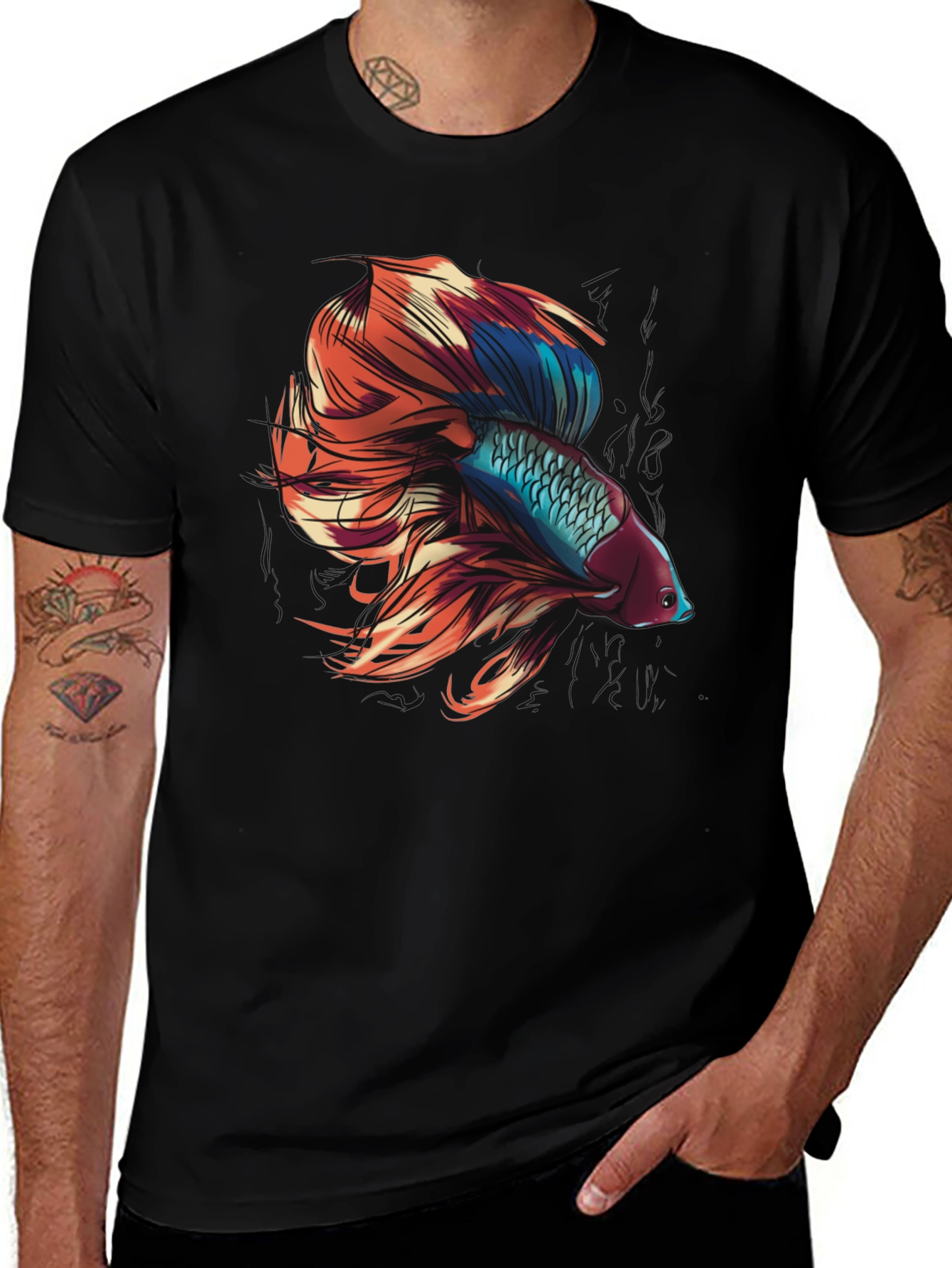 Variant 4 of Betta Fish Graphic Tee - Black Cotton T-Shirt