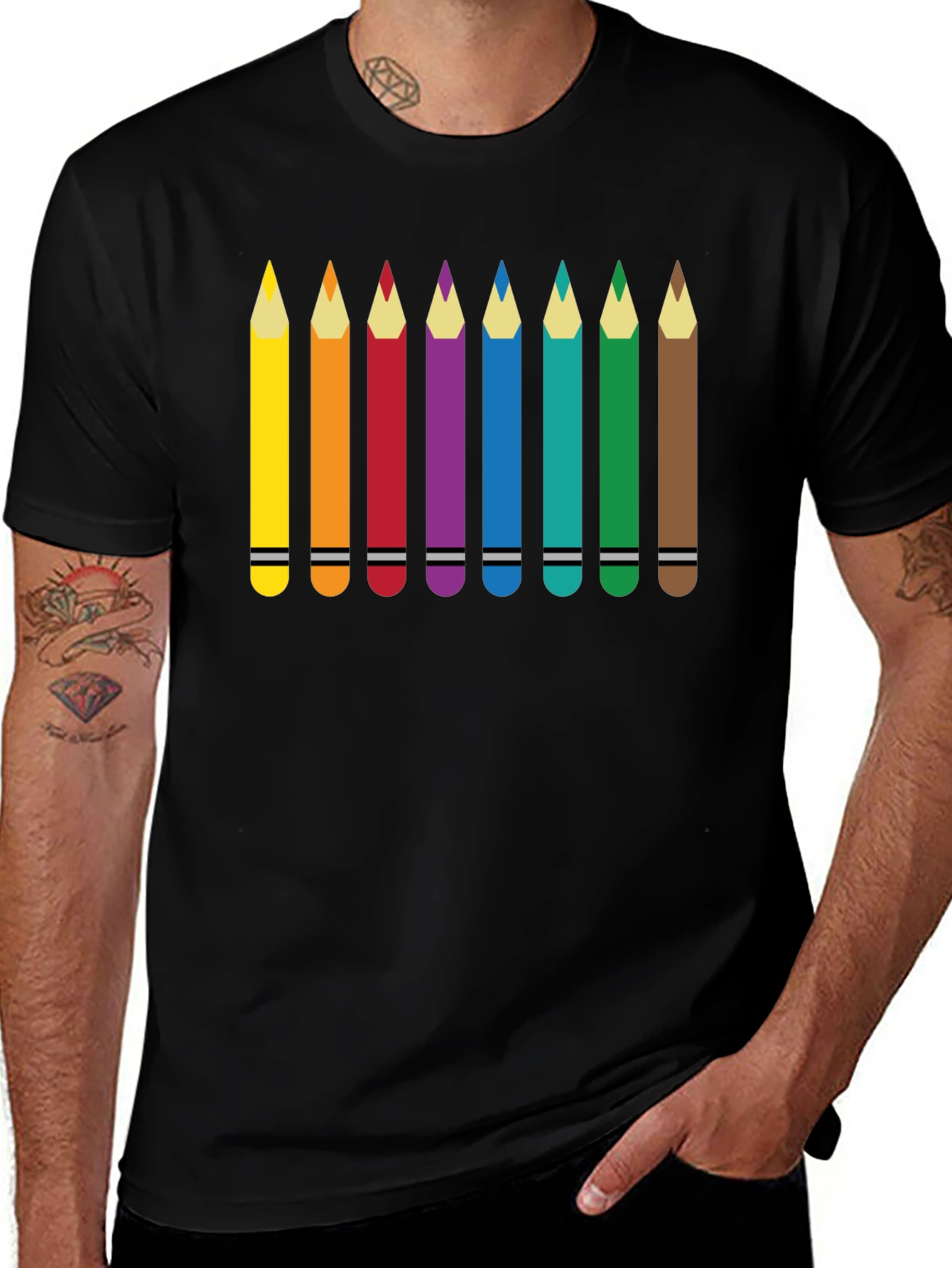 Black Colorful Pencils Graphic Print T-Shirt main image