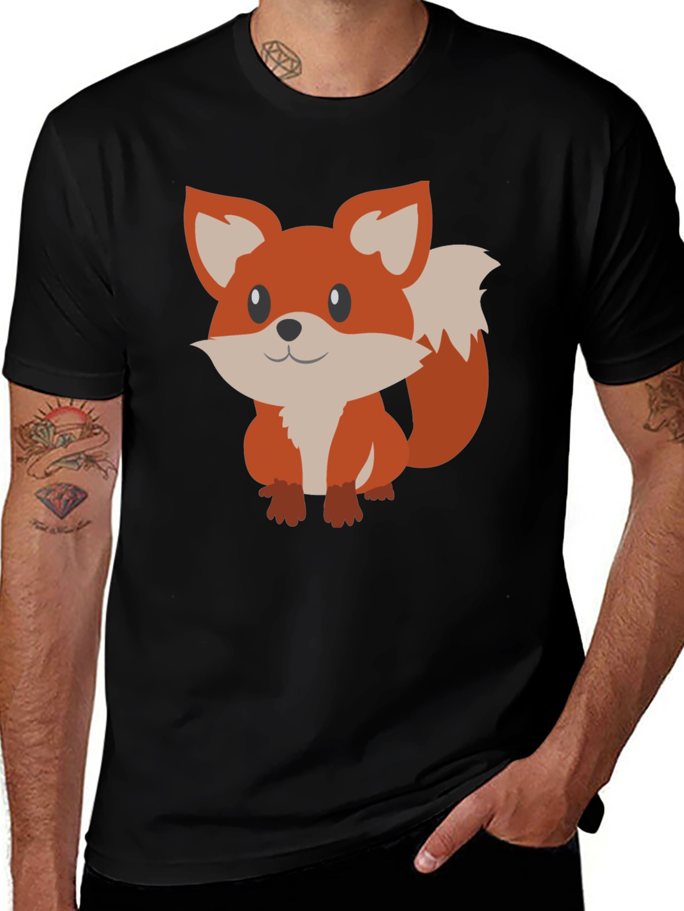 Variant 3 of Cute Fox Graphic Print Black T-Shirt