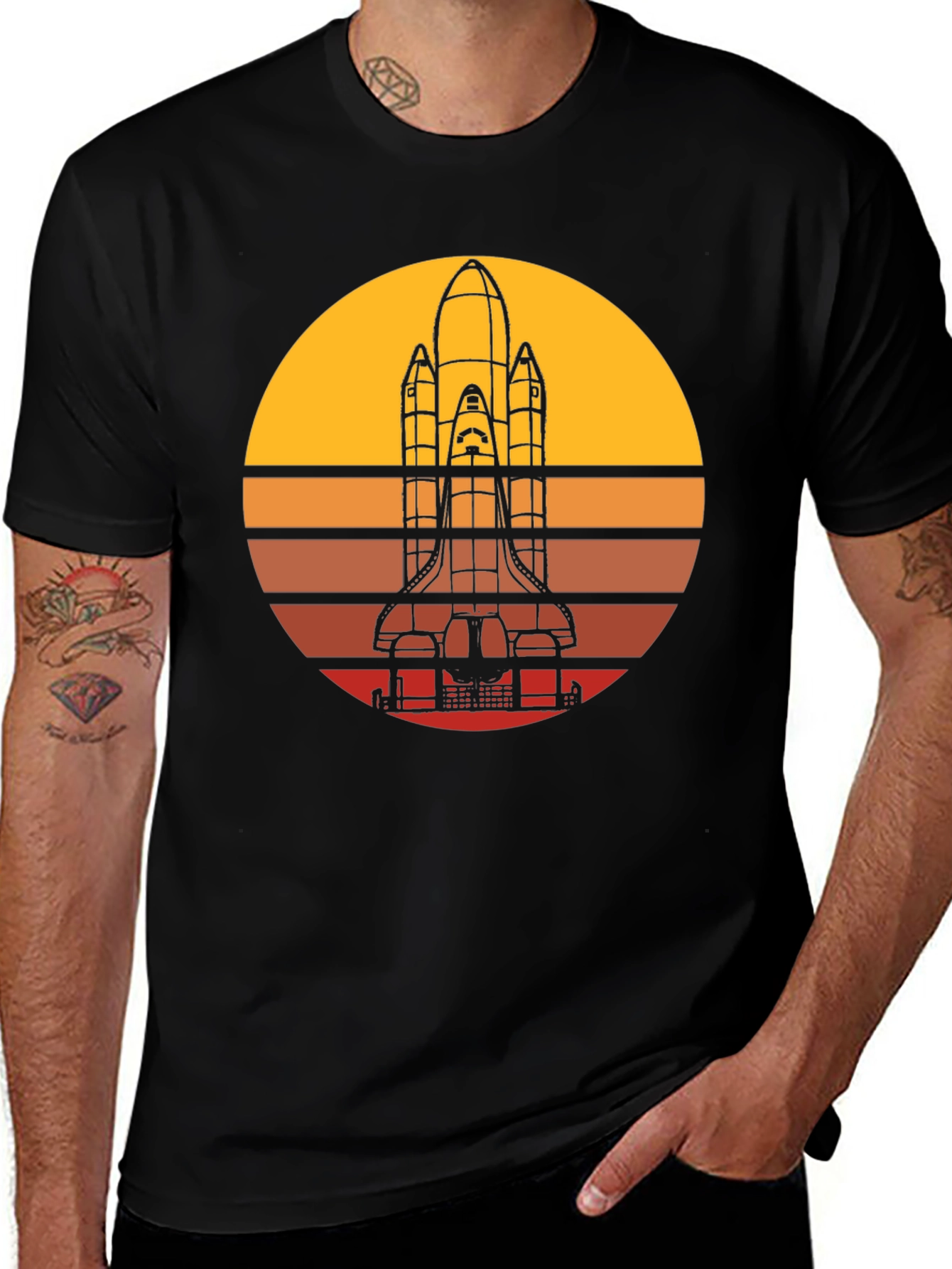 Black Retro Rocket Launch T-Shirt main image