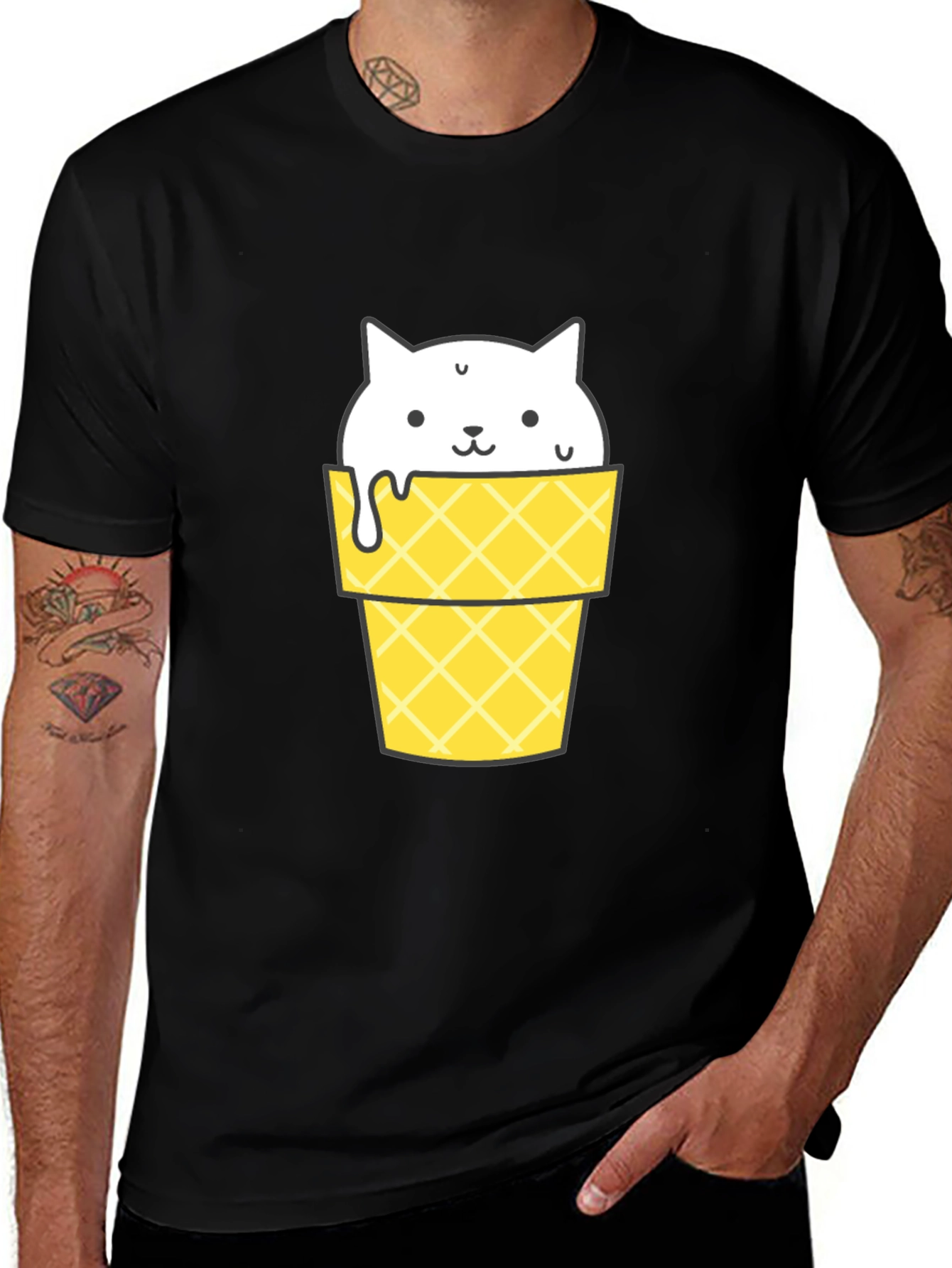 Variant 27 of Cute Cat Ice Cream Cone Black T-Shirt