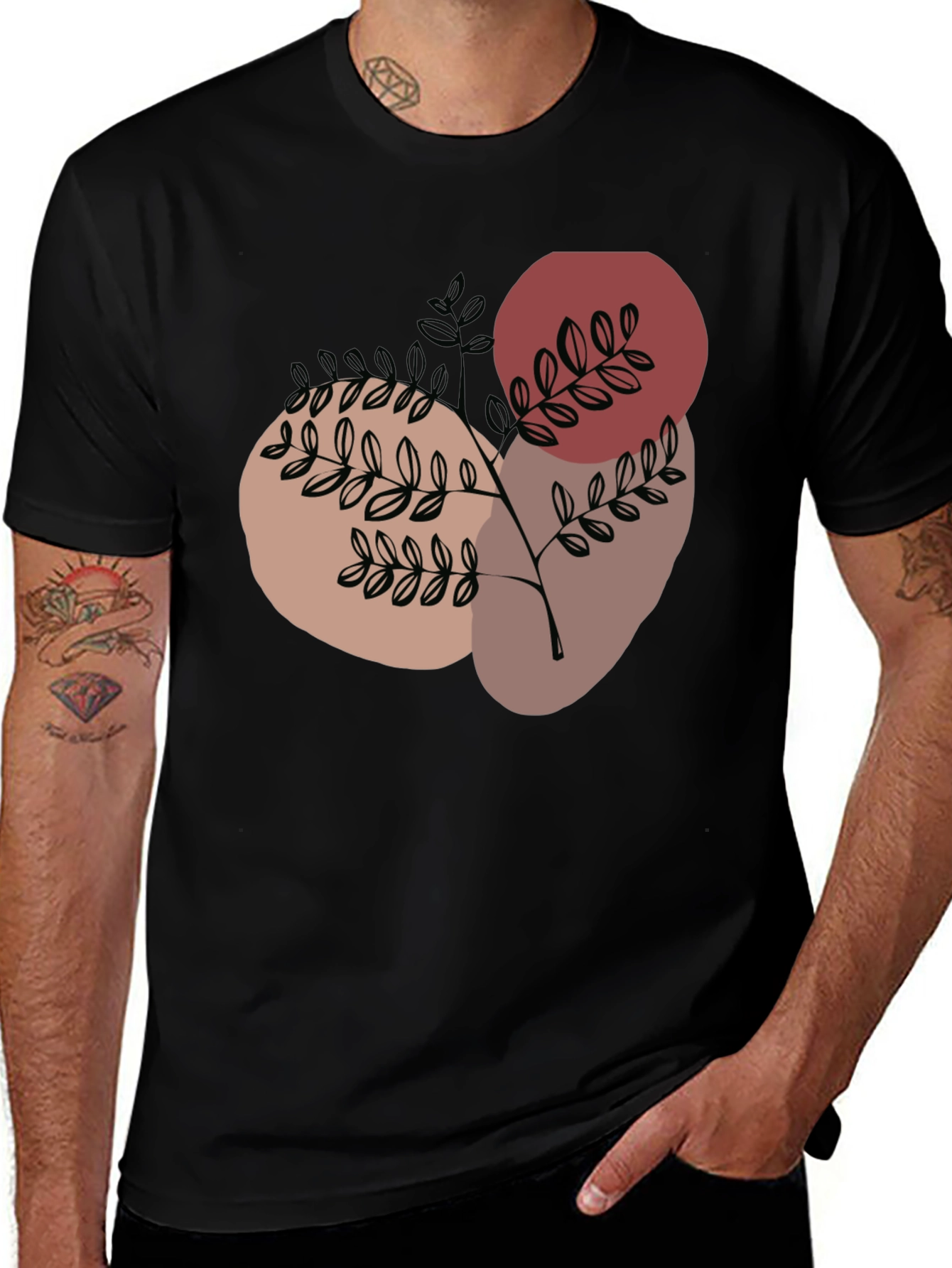Variant 3 of Abstract Botanical Print Black T-Shirt