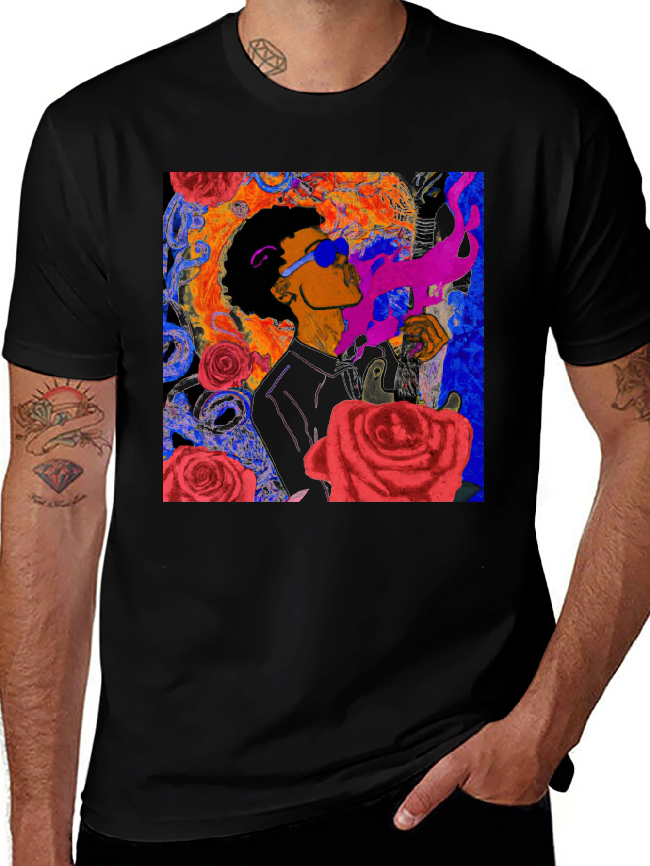 Variant 23 of Abstract Rose Graphic Tee - Stylish Men's Black T-Shirt