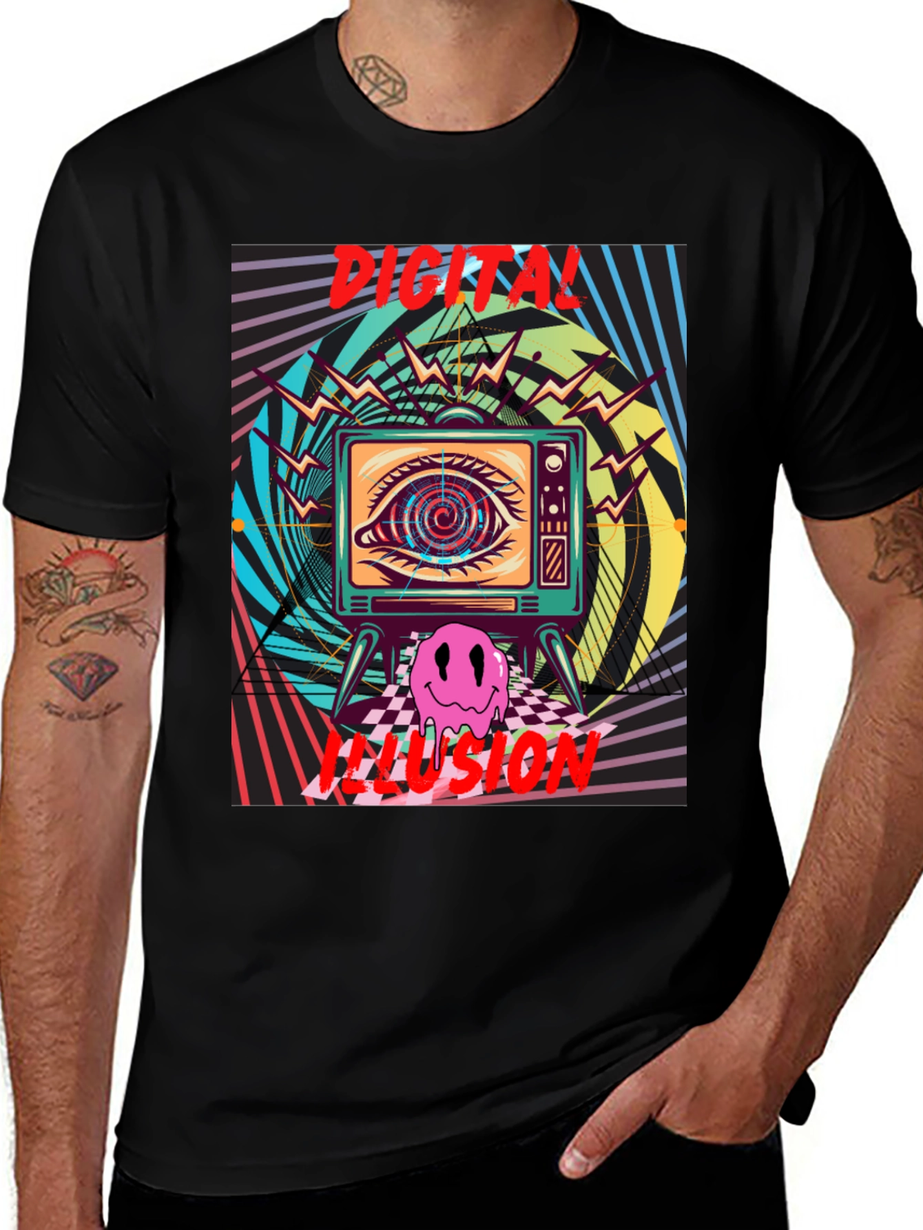 Variant 8 of Digital Illusion Graphic Tee - Retro Psychedelic Shirt