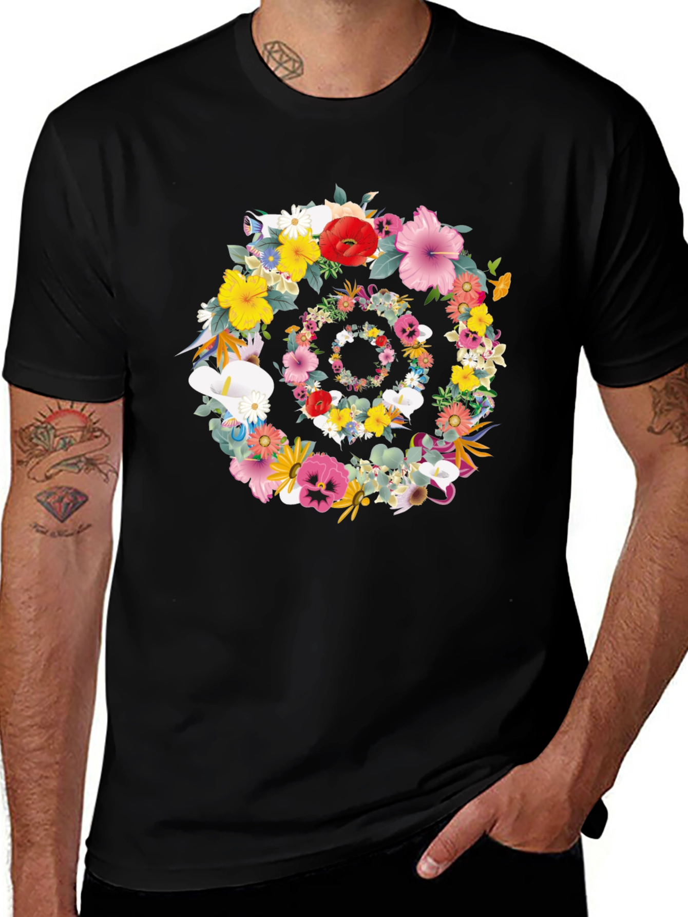 Variant 12 of Floral Swirl Graphic Tee - Stylish Black T-Shirt