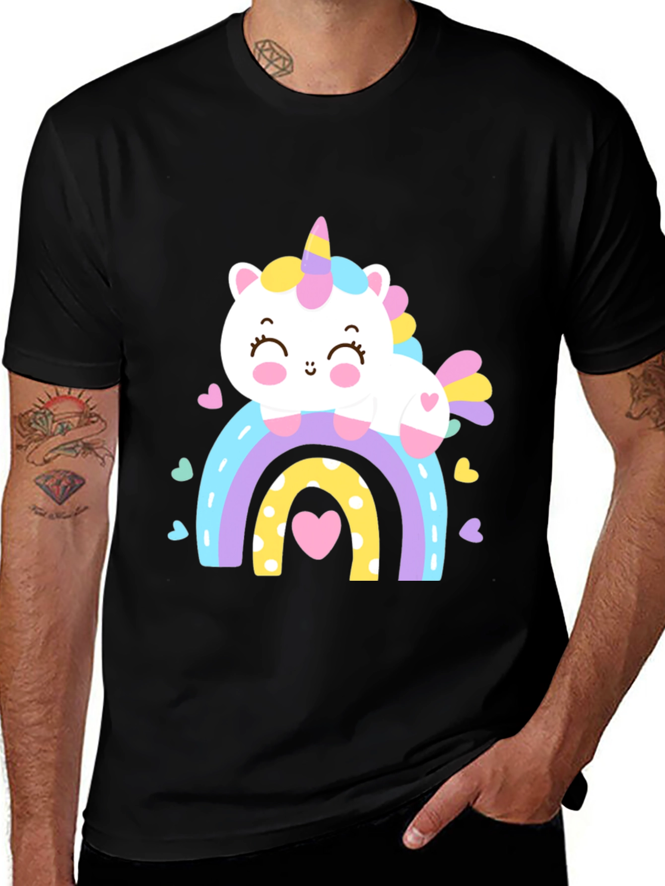 Variant 20 of Unicorn Rainbow Graphic Tee - Black Cotton Blend Shirt