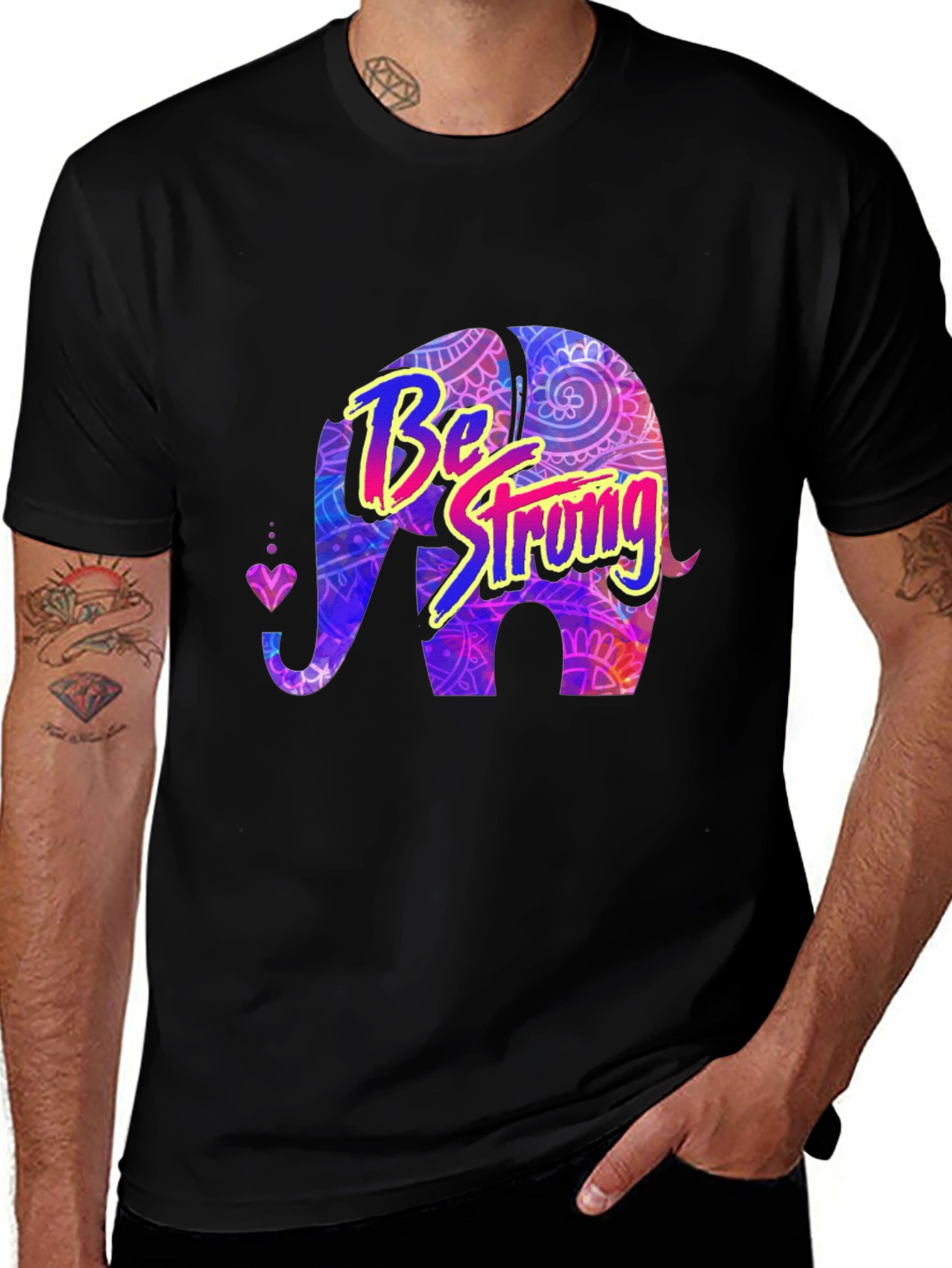 Variant 21 of Be Strong Elephant Graphic Black T-Shirt