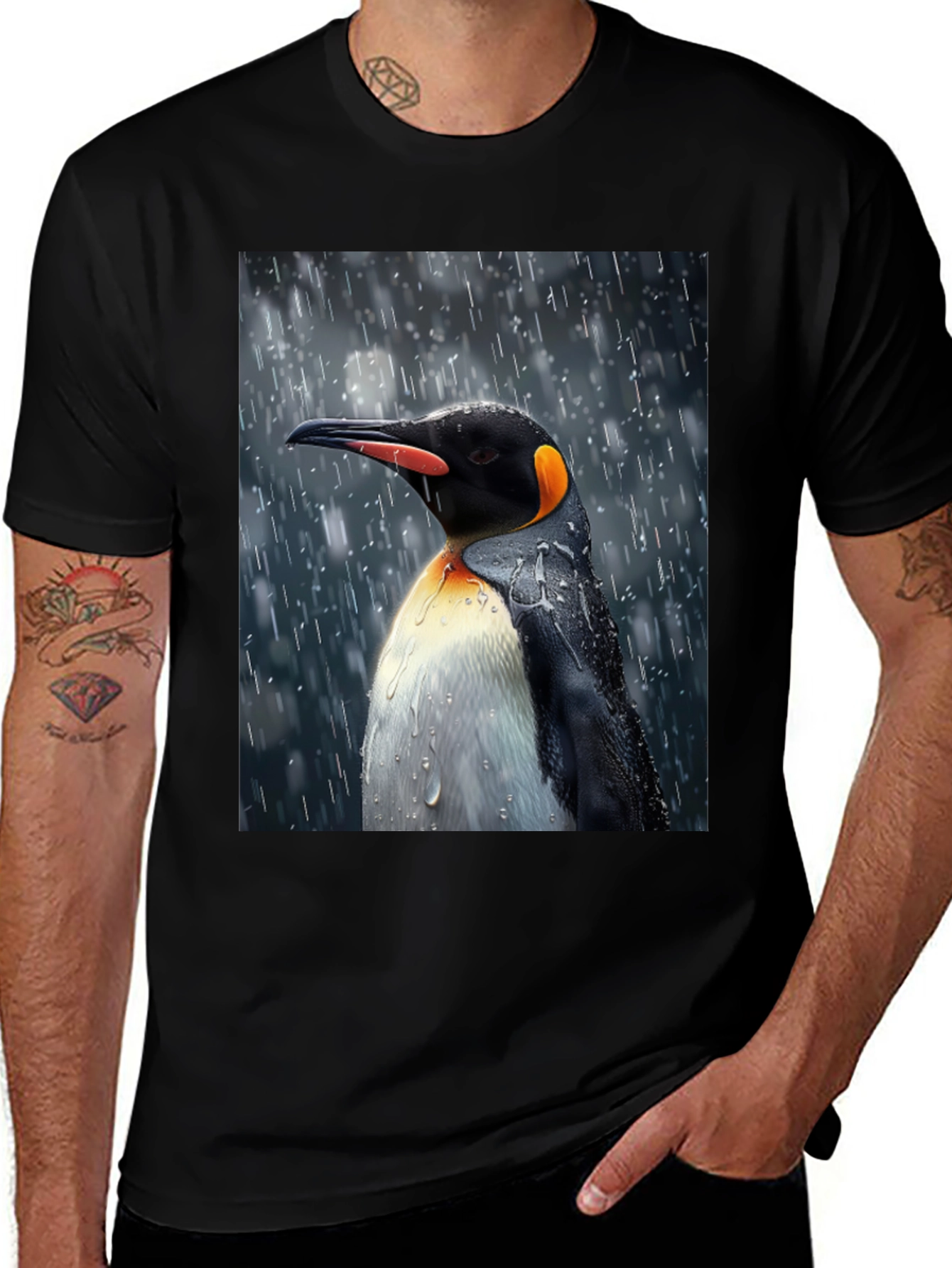 Variant 29 of Penguin Rain Graphic Tee - Black Cotton Shirt