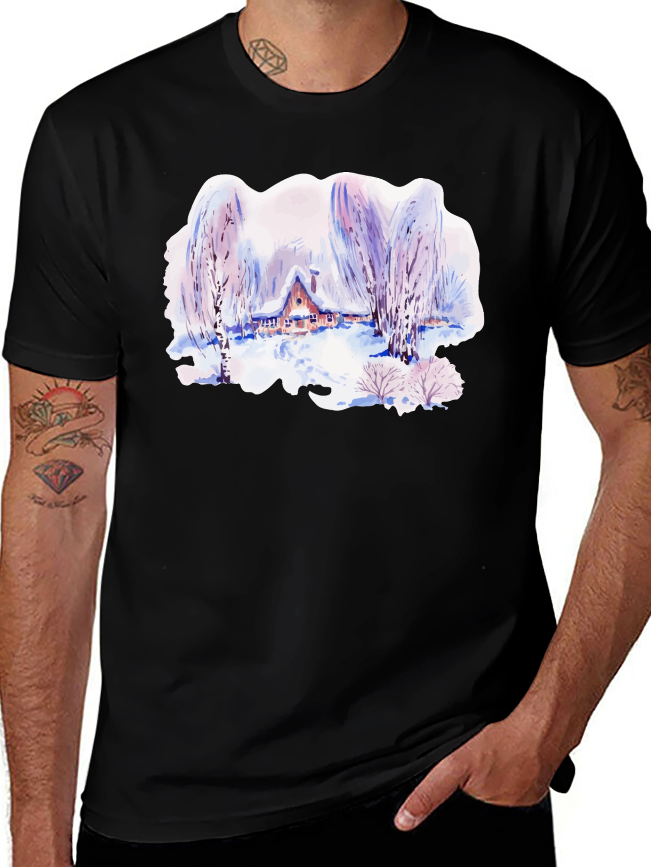 Variant 20 of Winter Cabin Watercolor Graphic T-Shirt