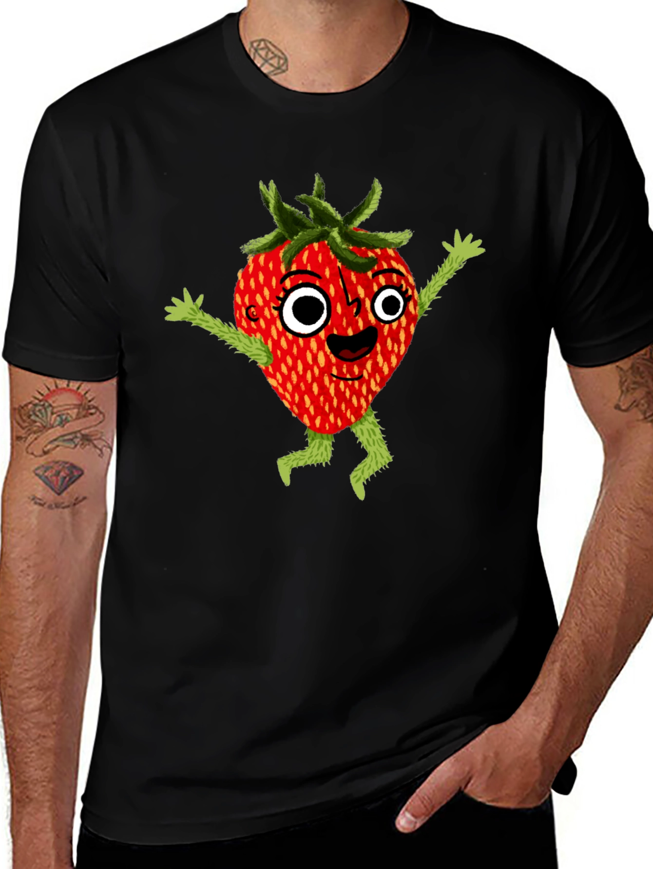Variant 11 of Whimsical Strawberry Cartoon Graphic T-Shirt