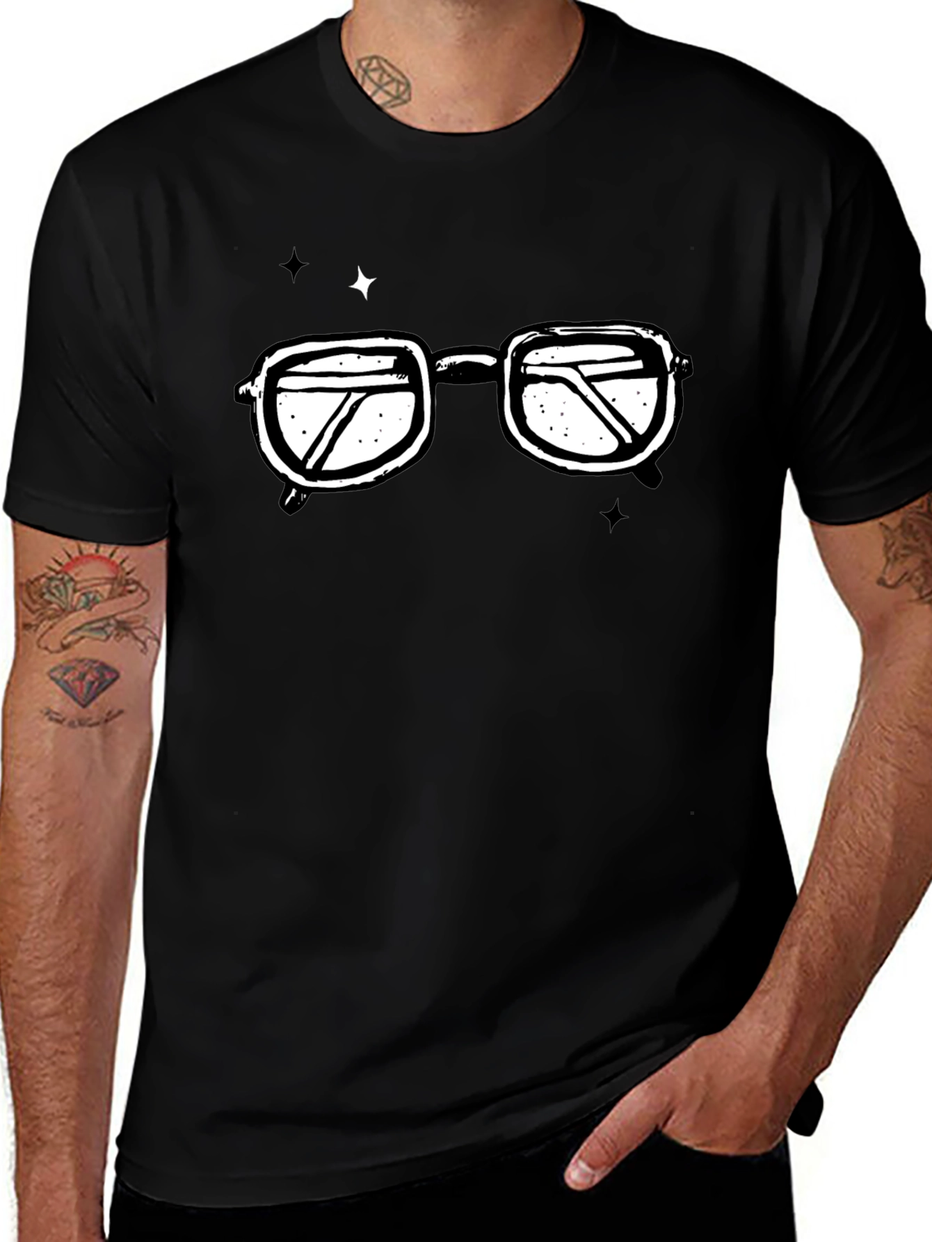 Black Retro Glasses Graphic T-Shirt - Black Cotton Tee main image