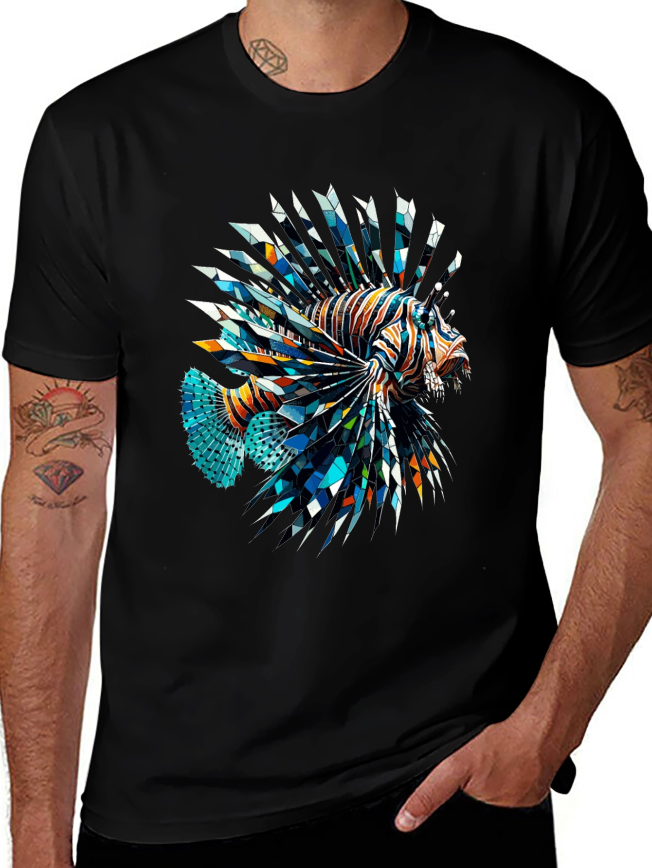 Variant 25 of Geometric Lionfish Graphic Tee - Black