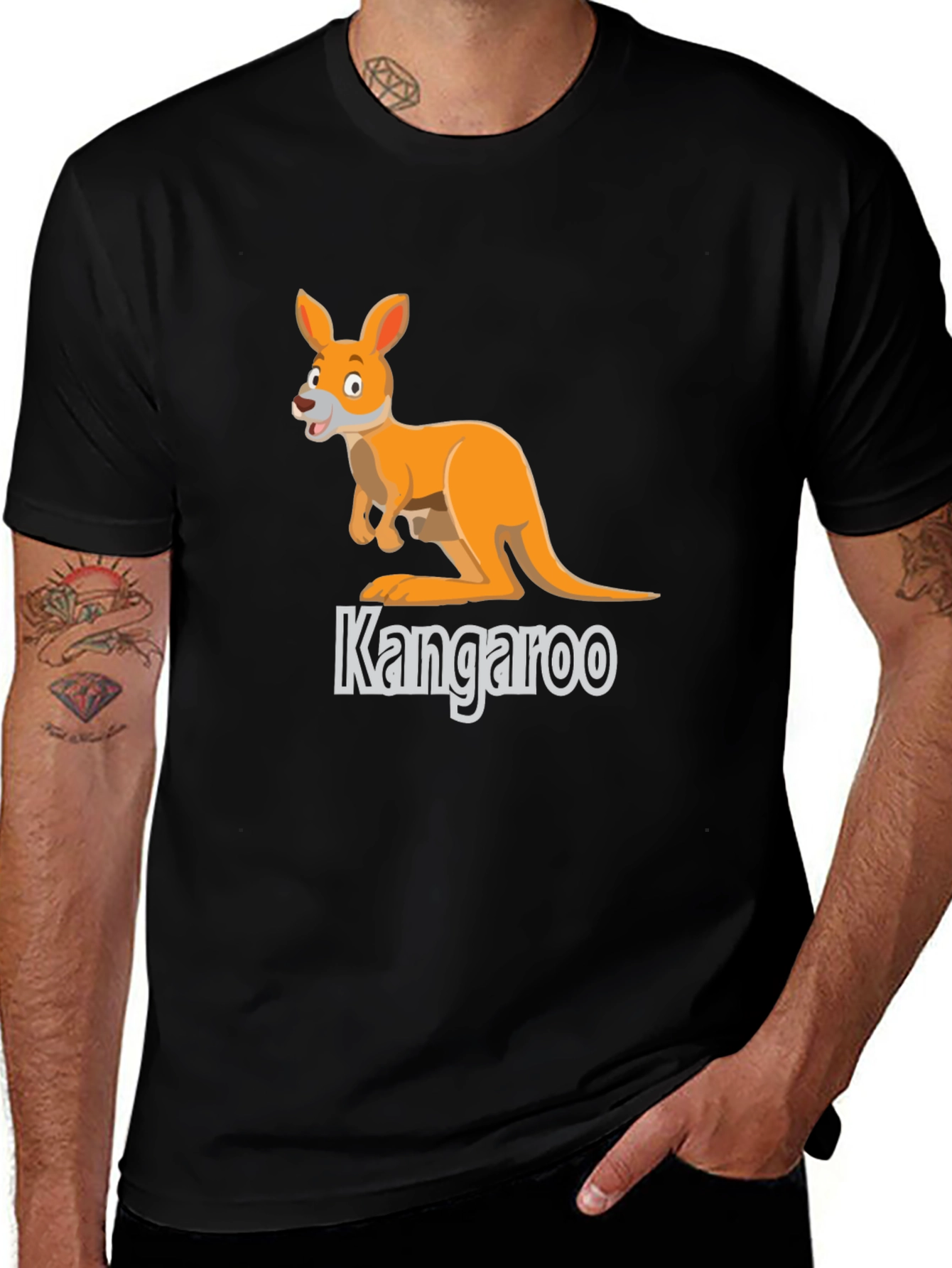 Variant 2 of Kangaroo Graphic Print Black T-Shirt
