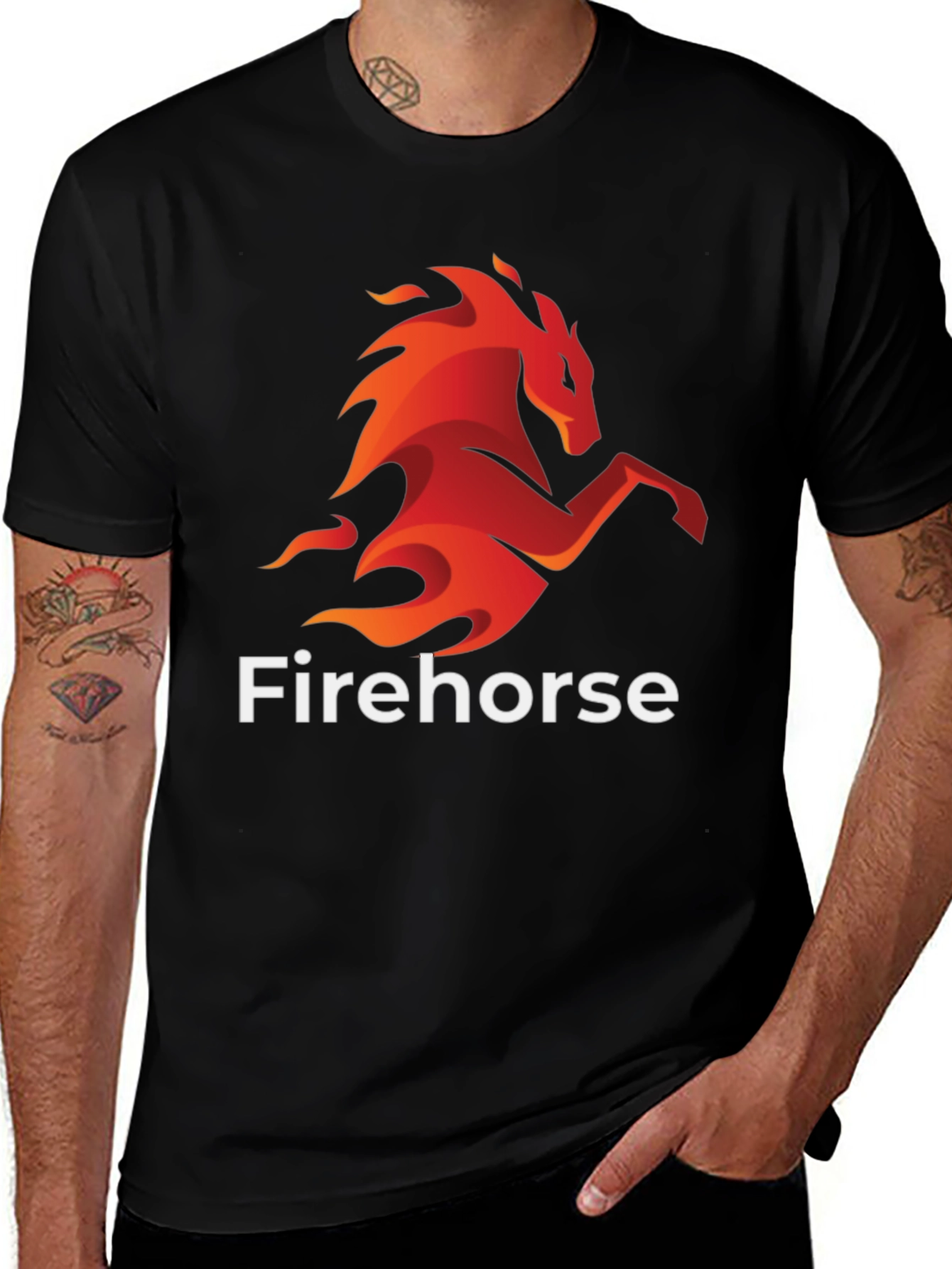 Variant 16 of Fiery Horse Graphic Tee - Black Cotton T-Shirt