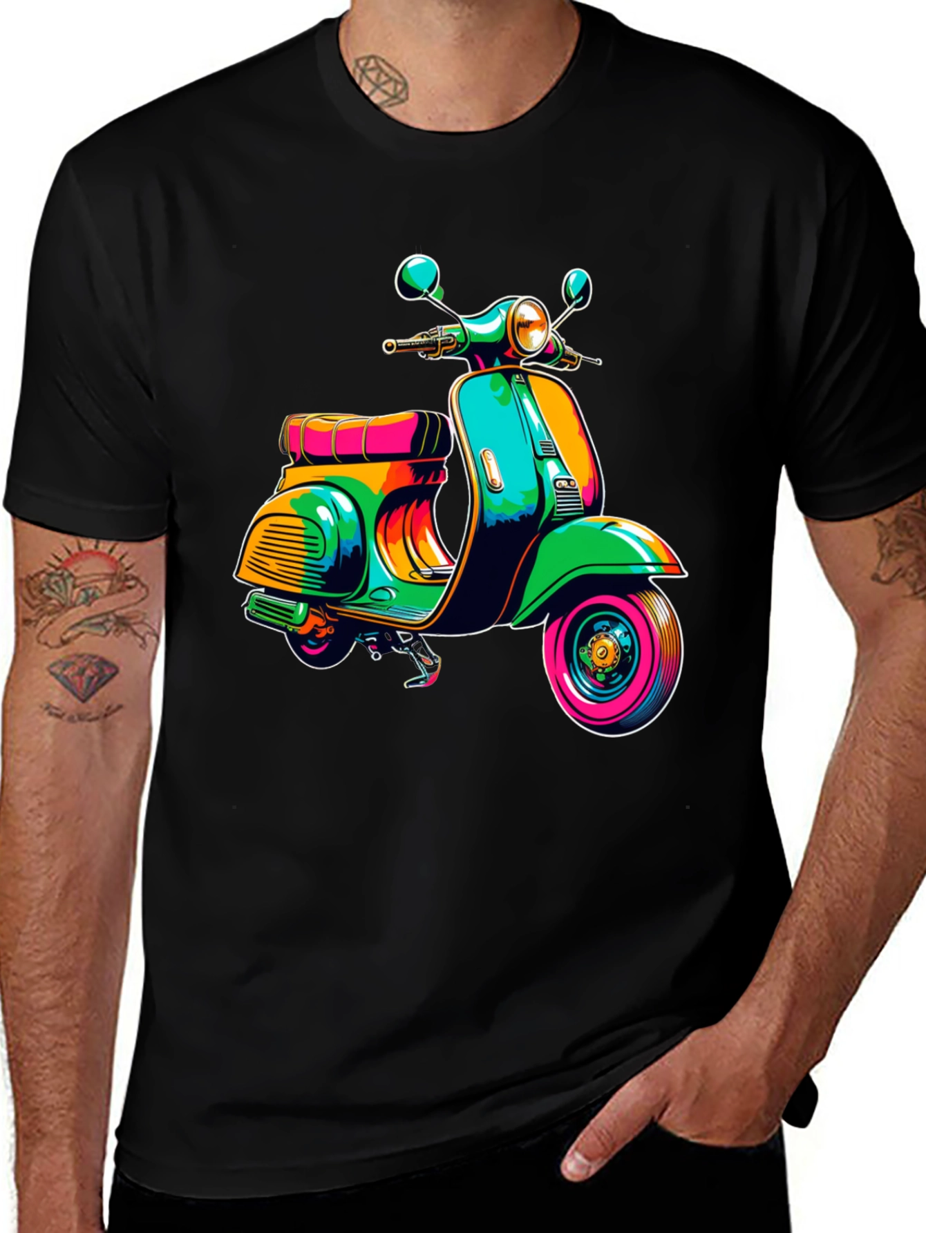 Variant 23 of Retro Scooter Graphic Tee - Black Cotton T-Shirt