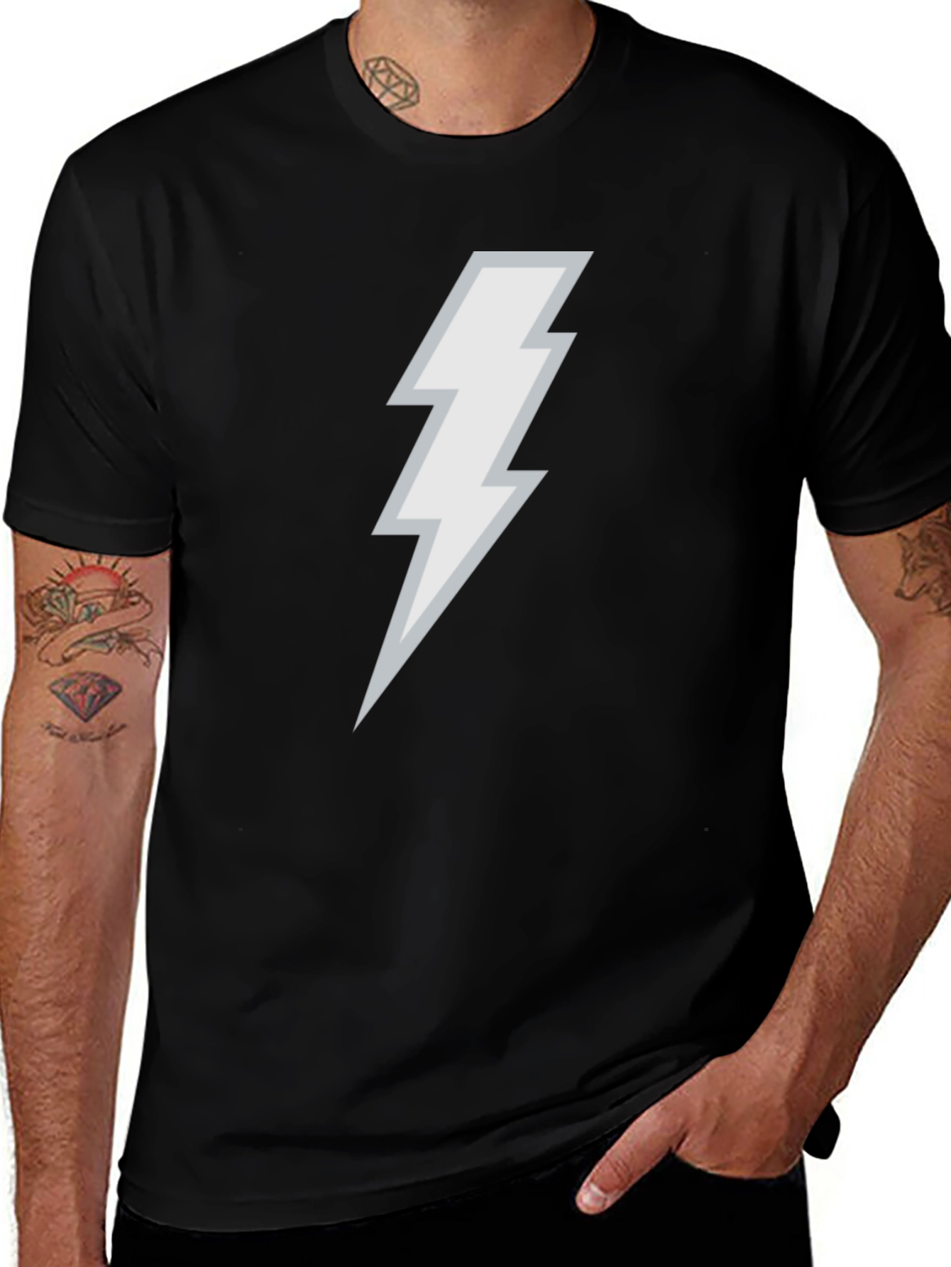Variant 18 of Lightning Bolt Graphic Tee - Black Cotton Blend